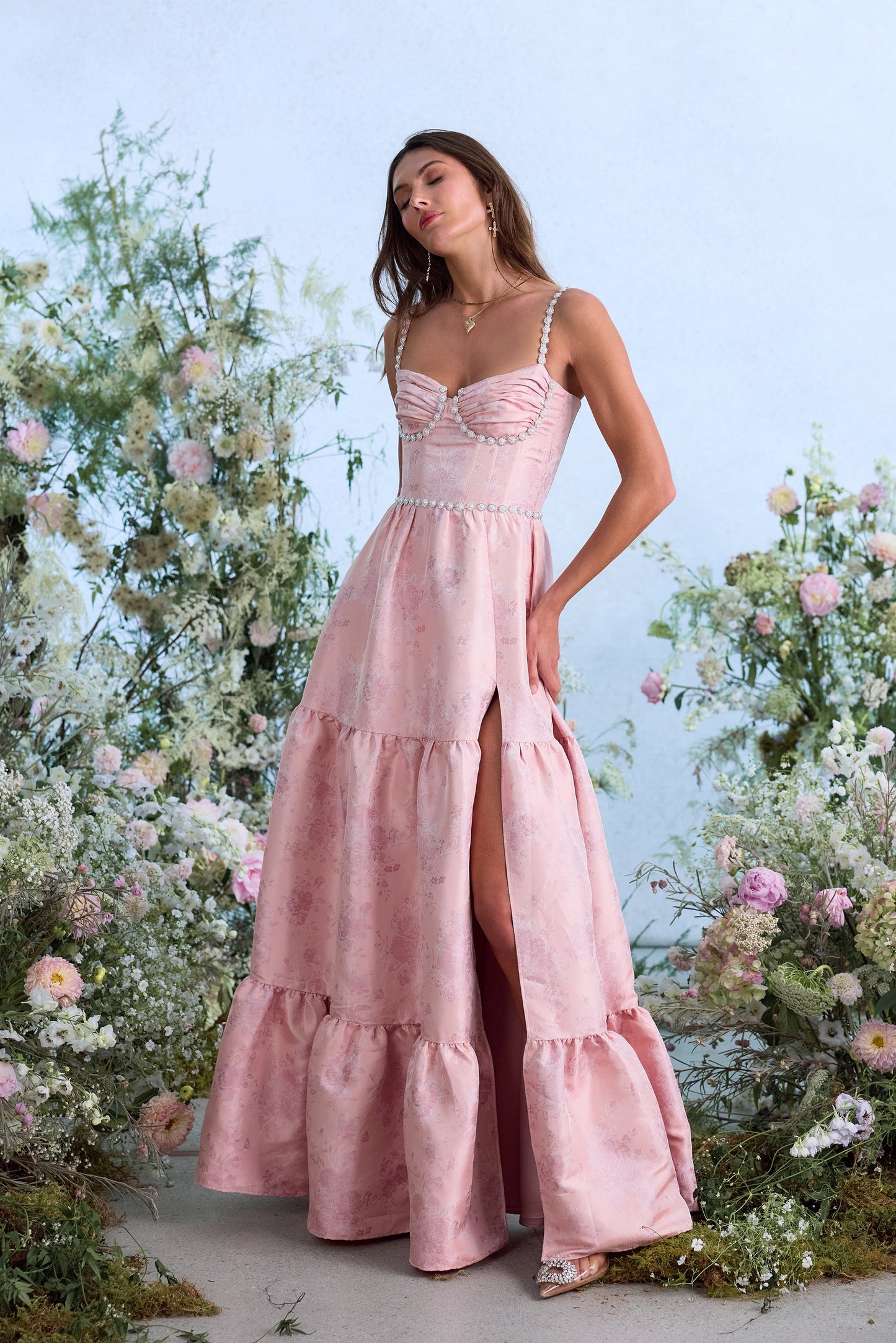 The Lucetta Dress in Light Pink Windsor Brocade