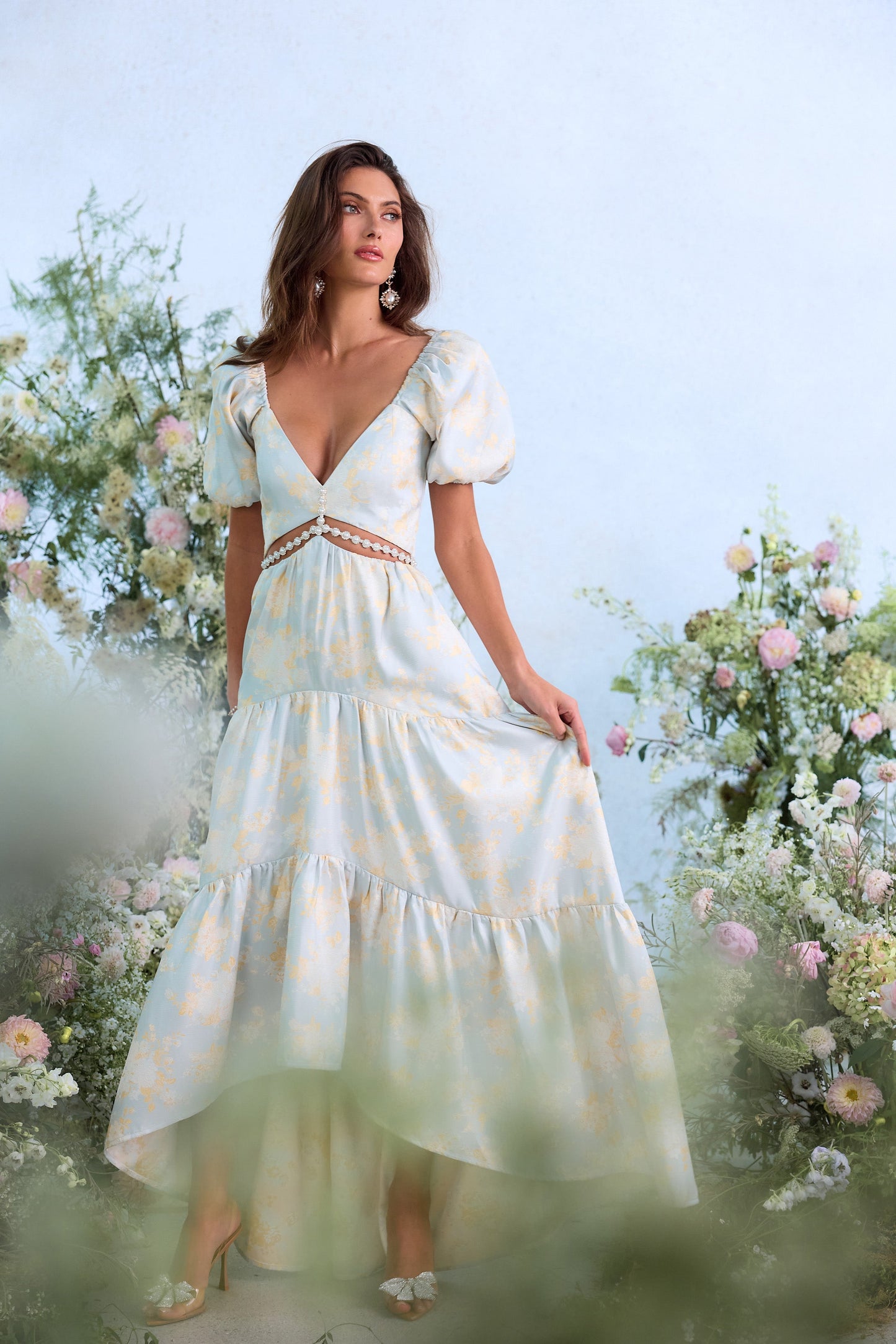 The Emma Dress in Sky Windsor Brocade