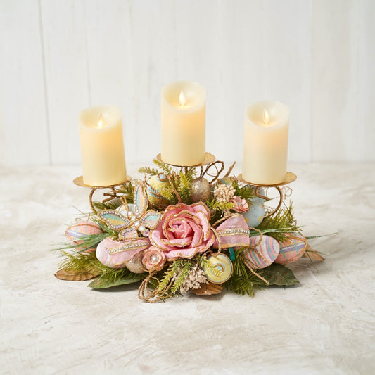 Capiz Floral Triple Candle Holder Handcrafted Easter Centerpiece - HOLIDAY TREE