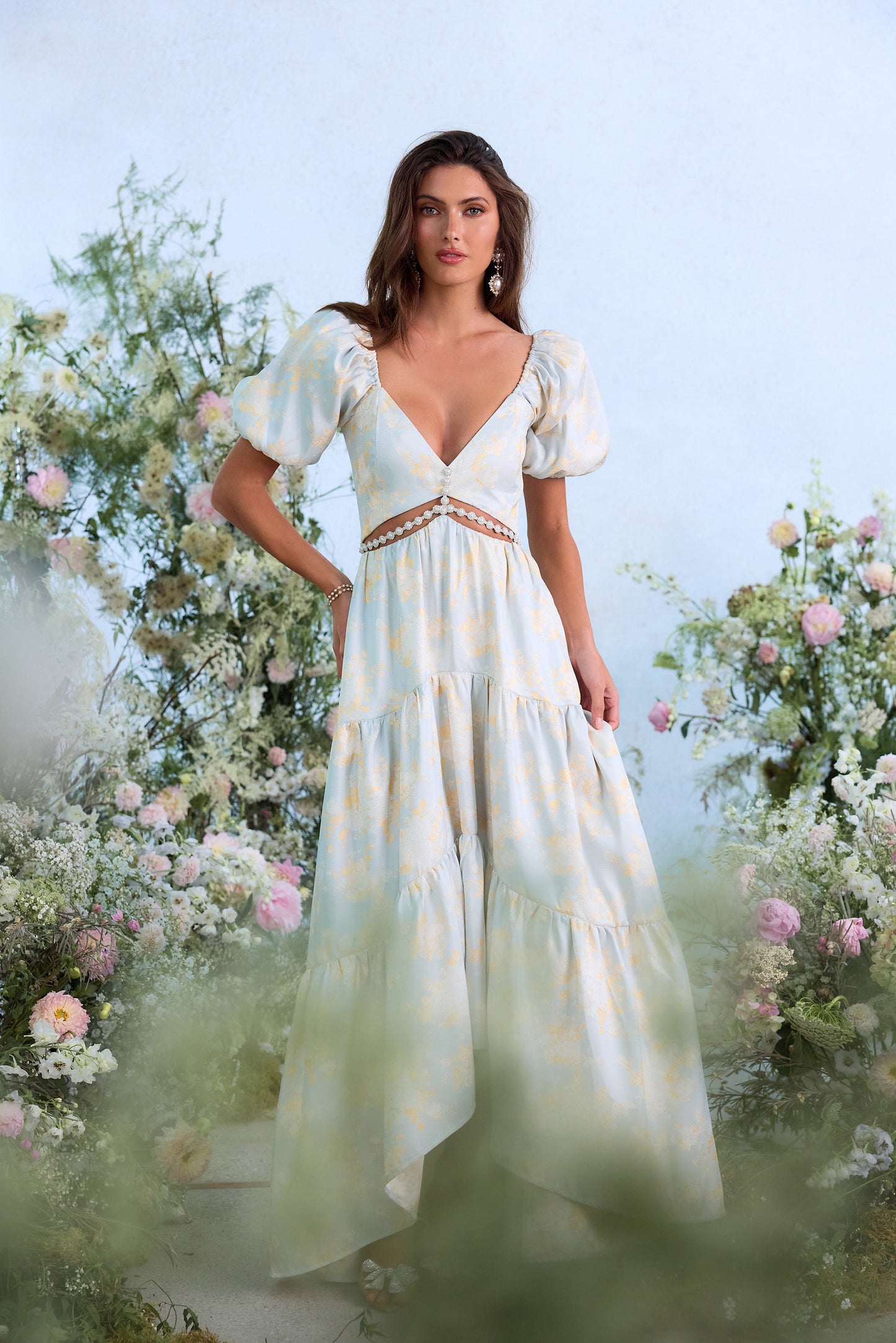 The Emma Dress in Sky Windsor Brocade