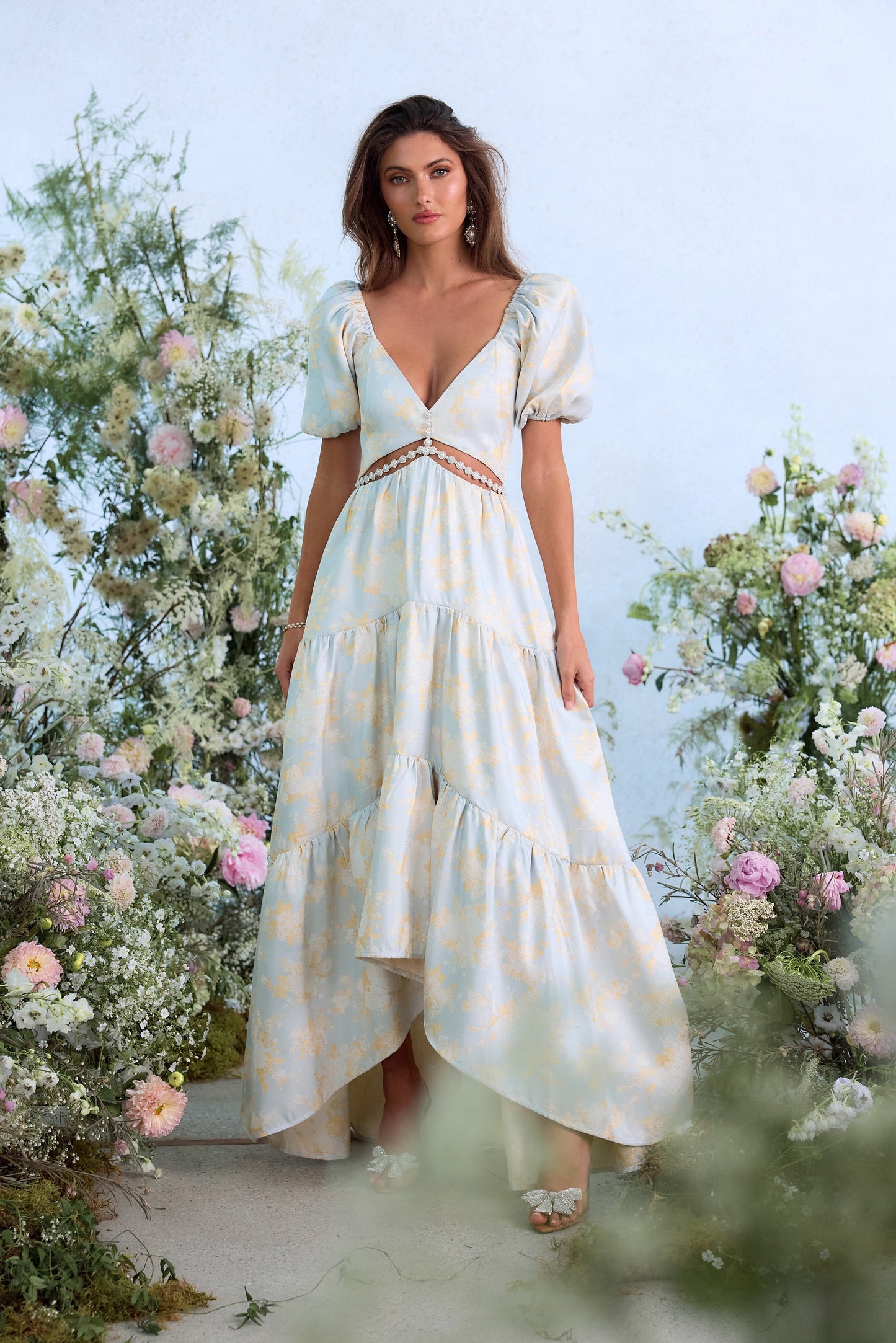 The Emma Dress in Sky Windsor Brocade