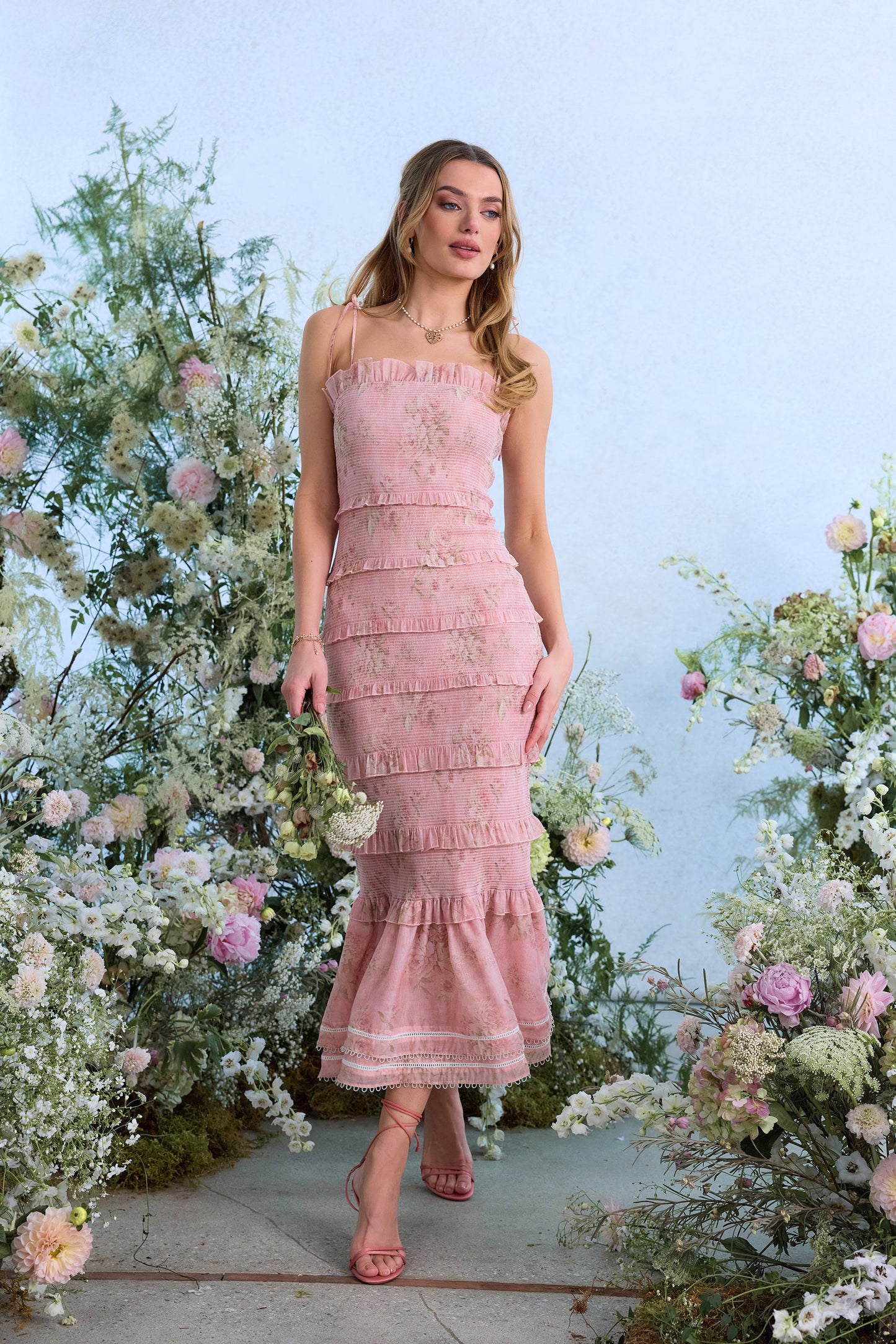 The Geranium Dress in Light Pink Tapestry Rose