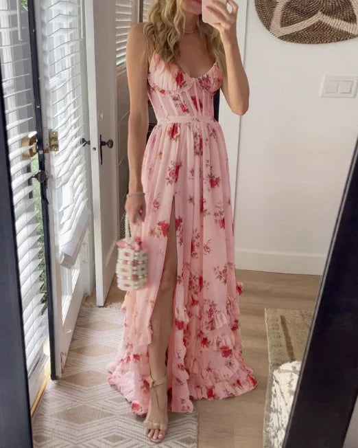 sleeveless printed waist dress