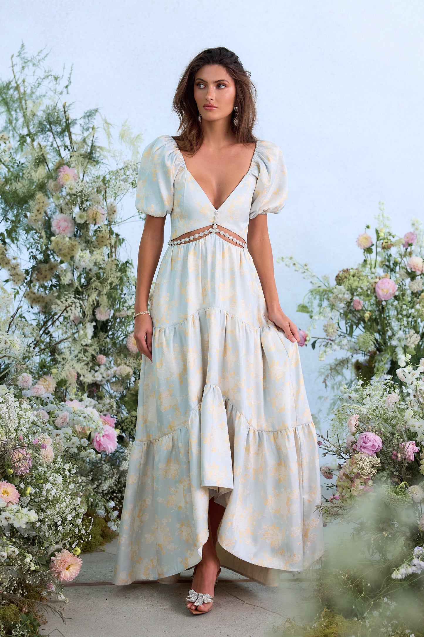 The Emma Dress in Sky Windsor Brocade