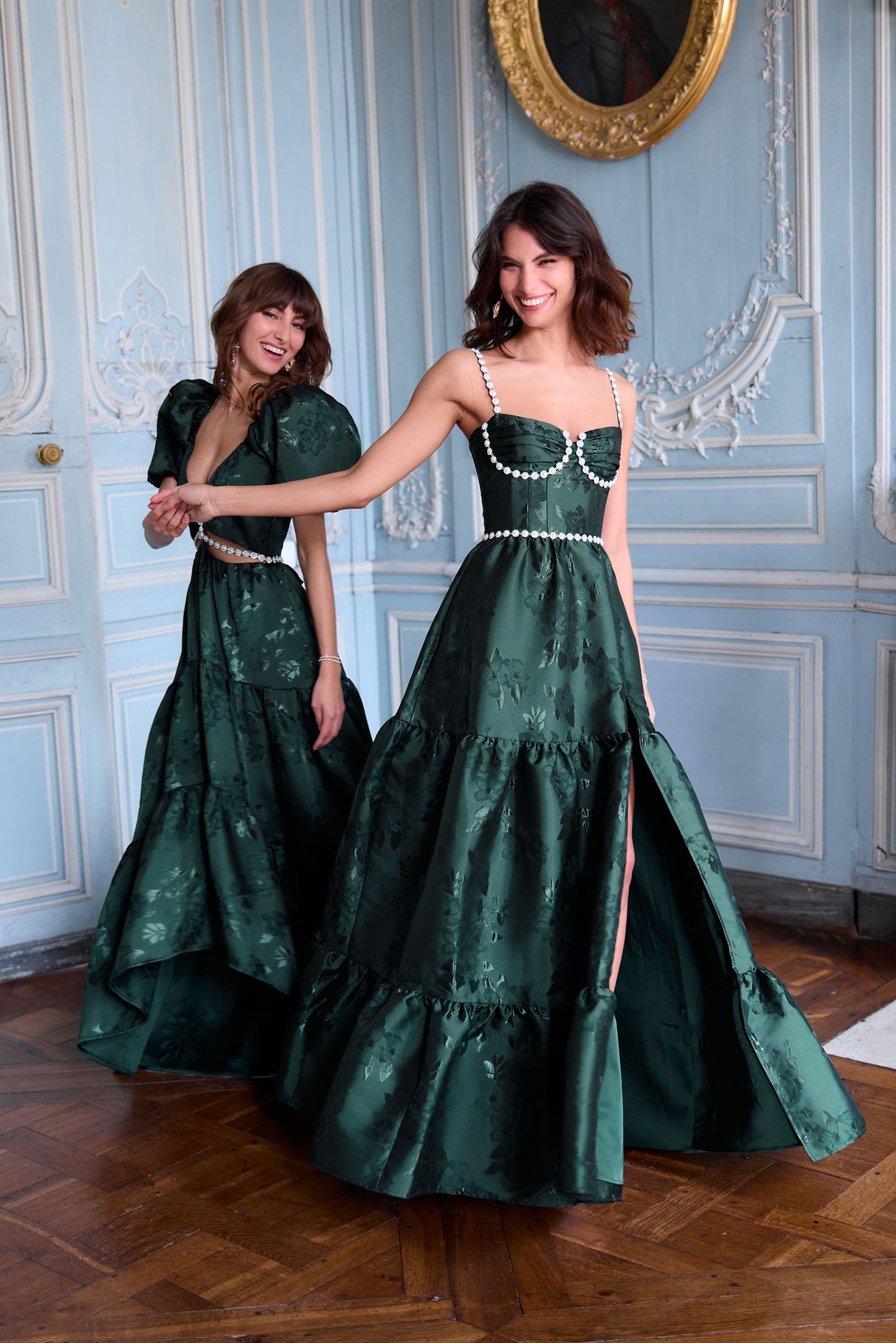 The Lucetta Dress in Emerald Baroque Floral