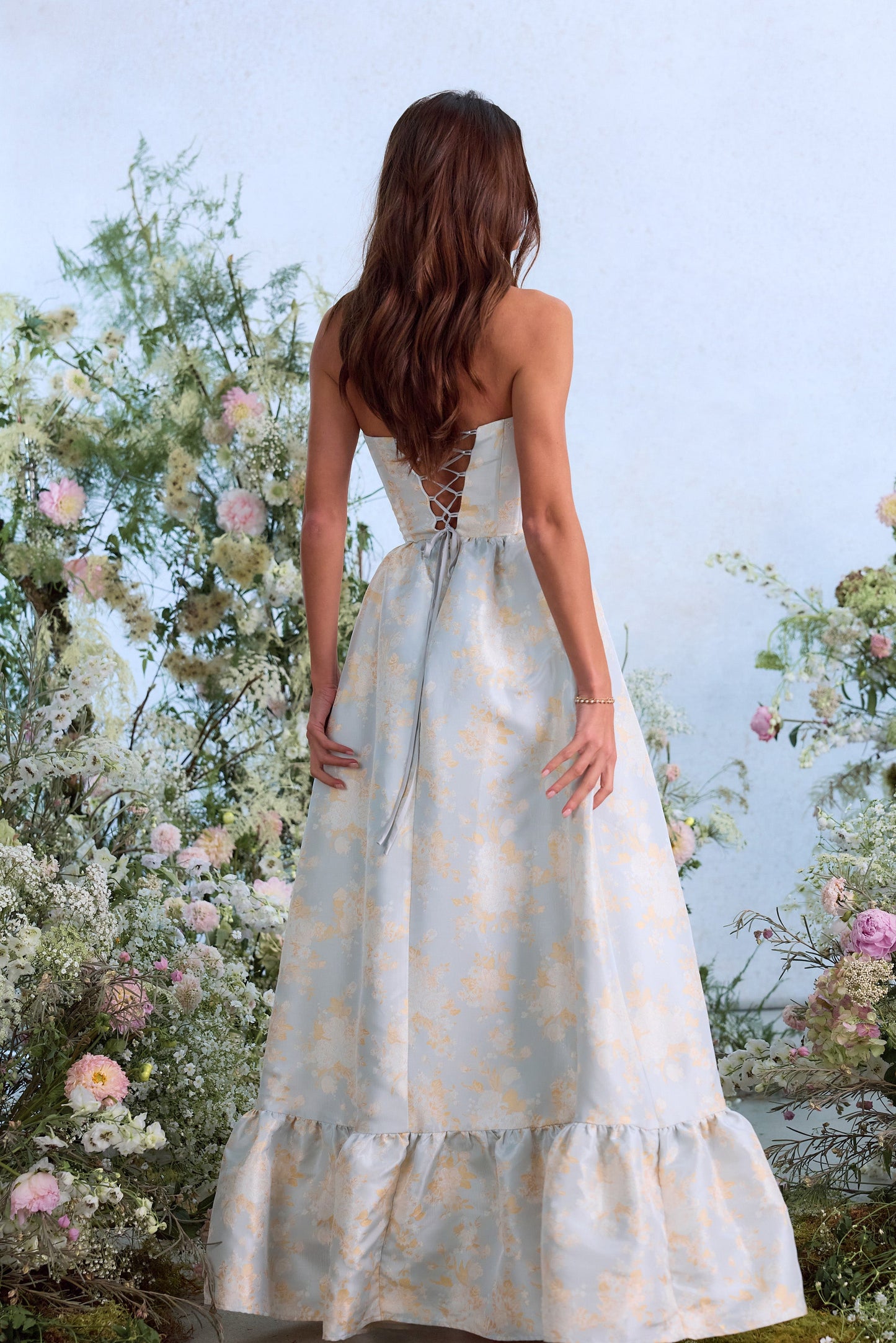 The Charlotte Dress in Sky Windsor Brocade