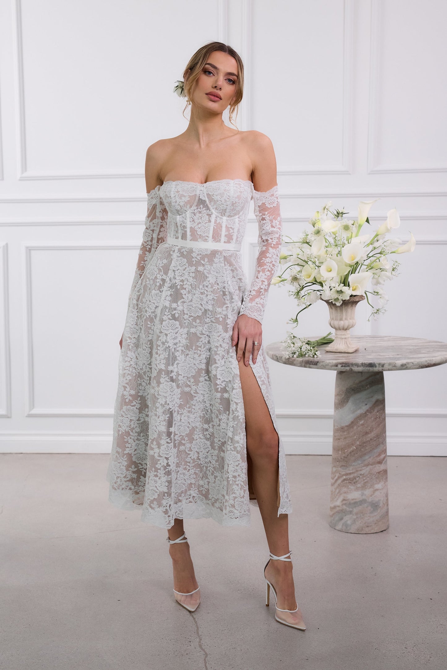 The Katherine Dress in White Chantilly Lace