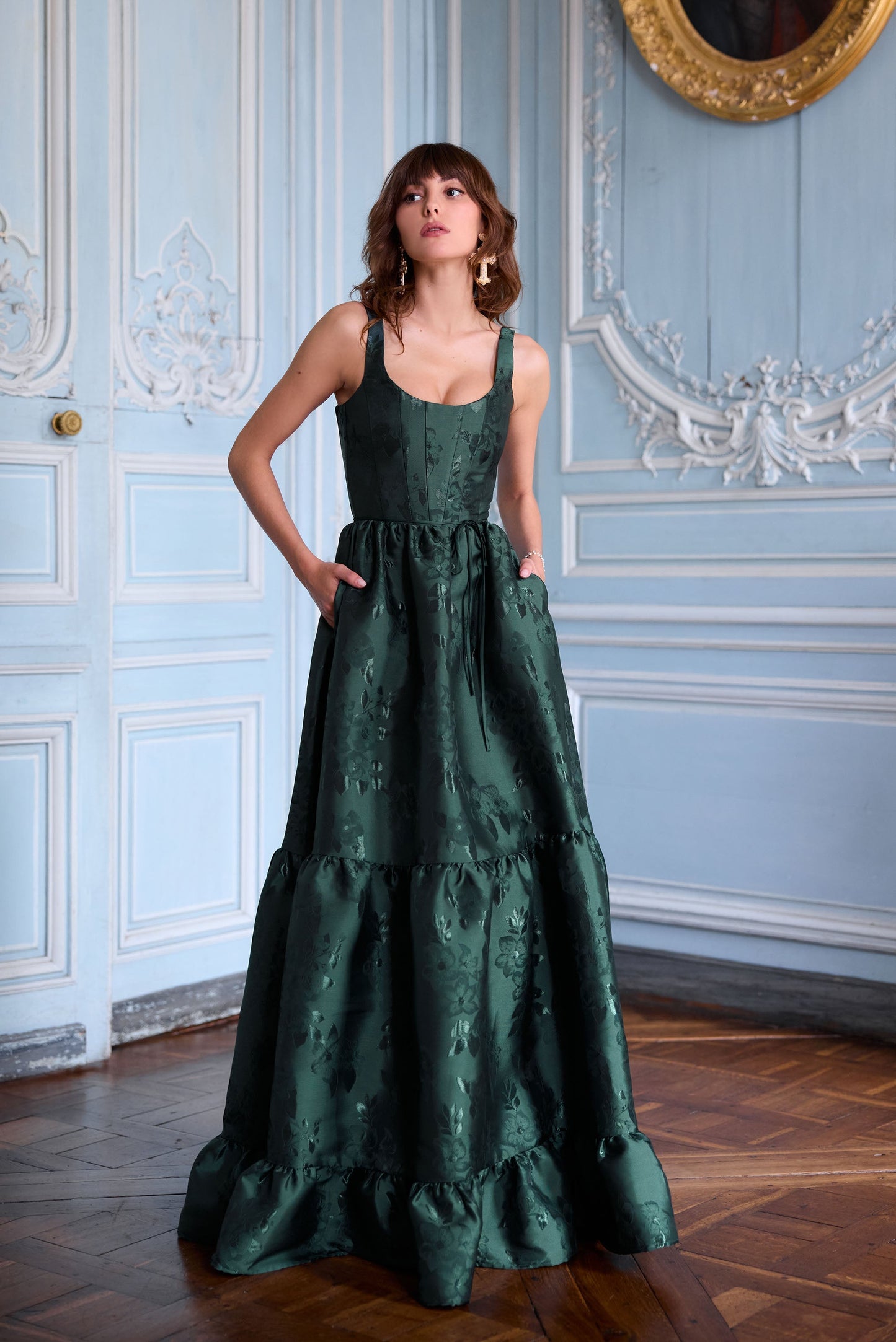 The Avery Dress in Emerald Baroque Floral