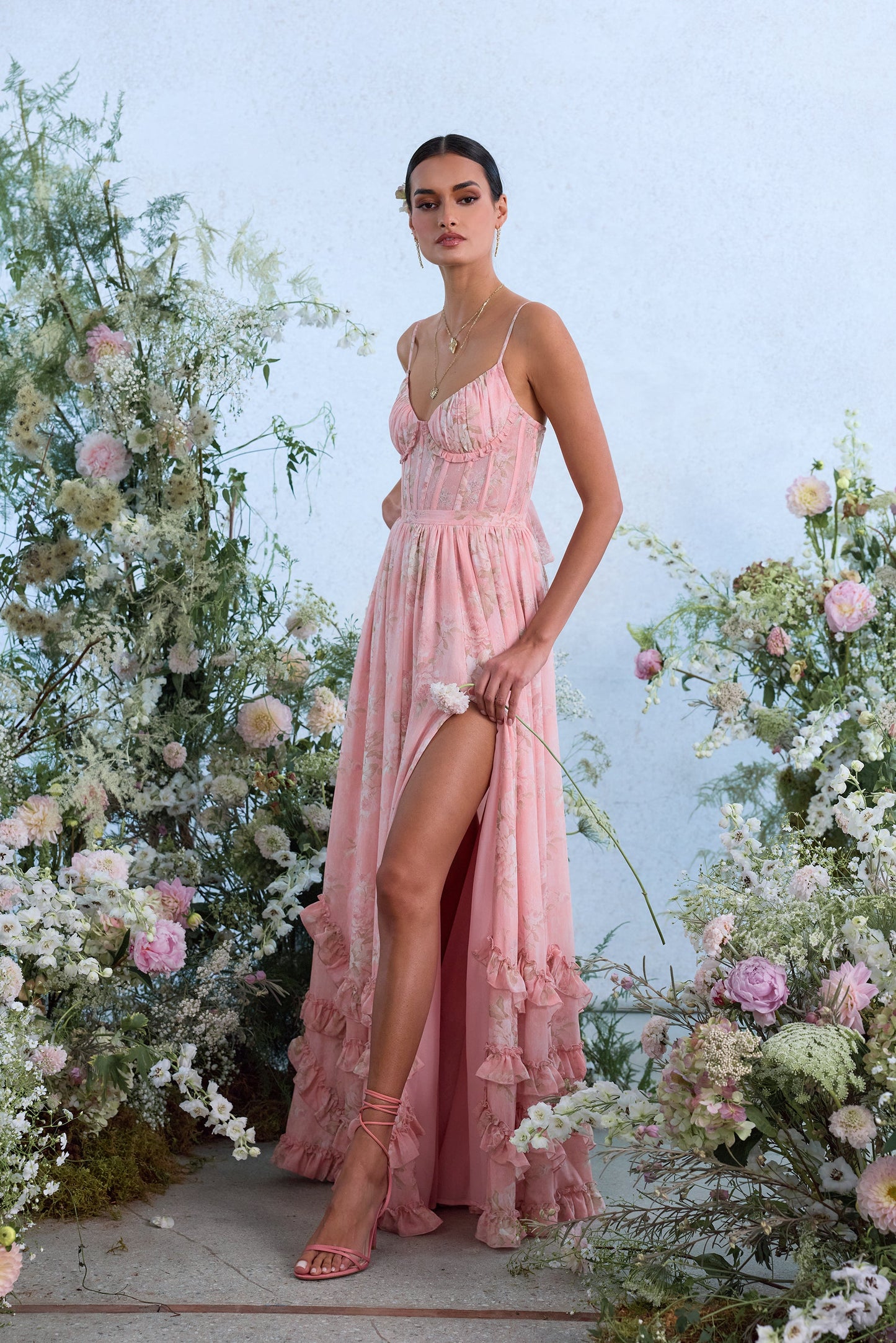 The Carmen Dress in Light Pink Tapestry Rose