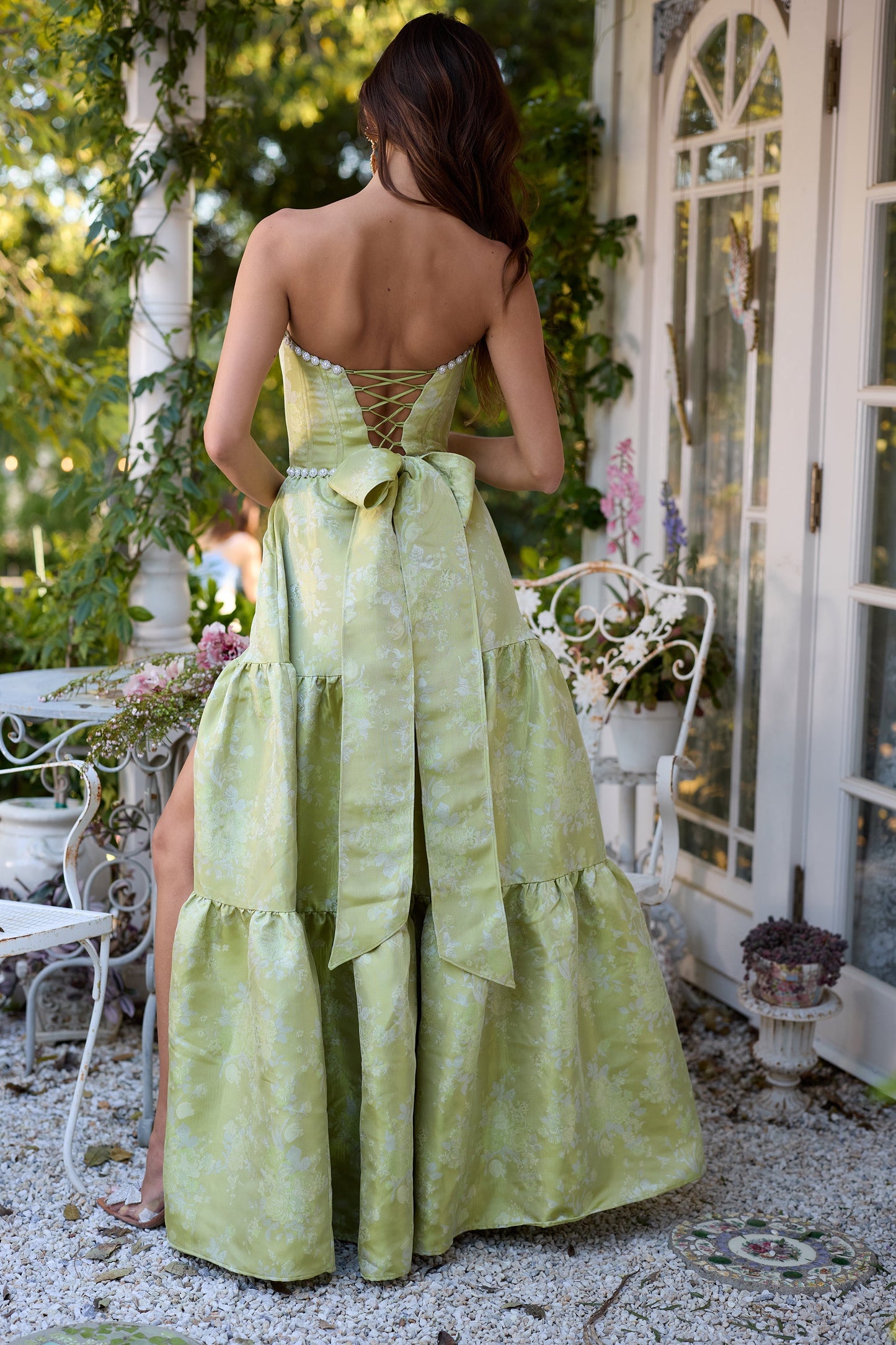 The Vivian Dress in Chartreuse Windsor Brocade