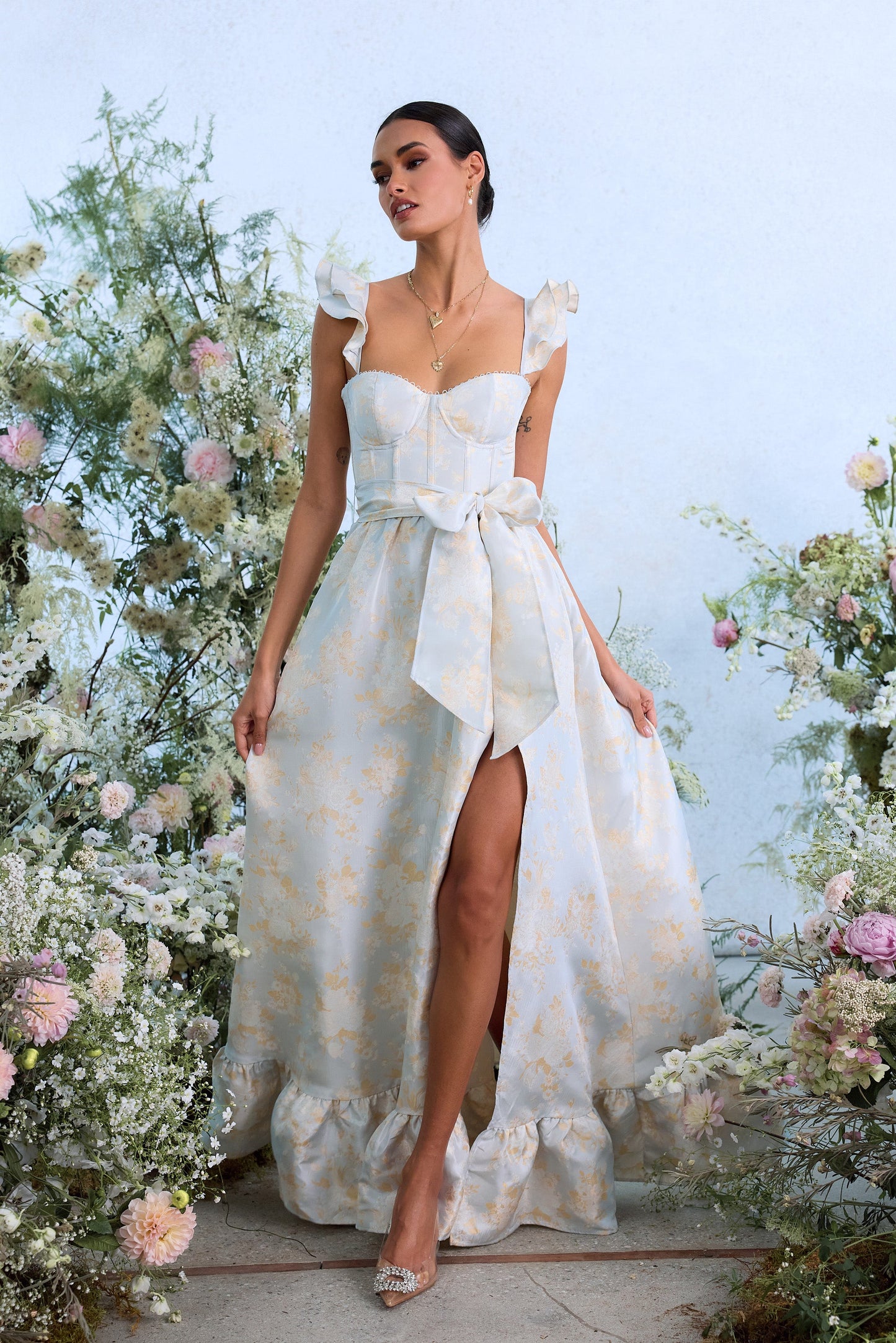 The Veronica Dress in Sky Windsor Brocade