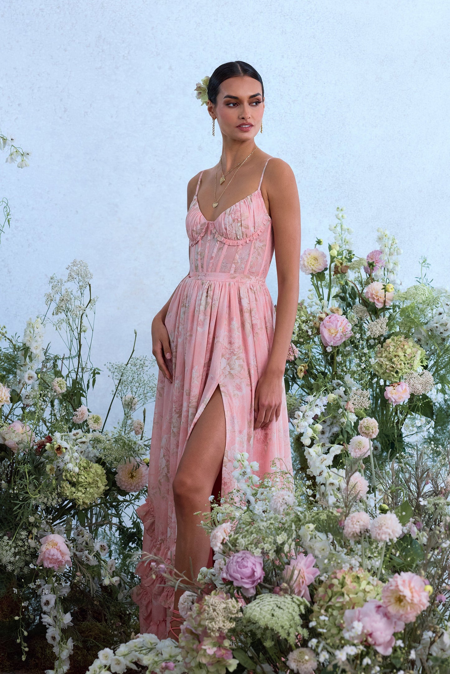 The Carmen Dress in Light Pink Tapestry Rose