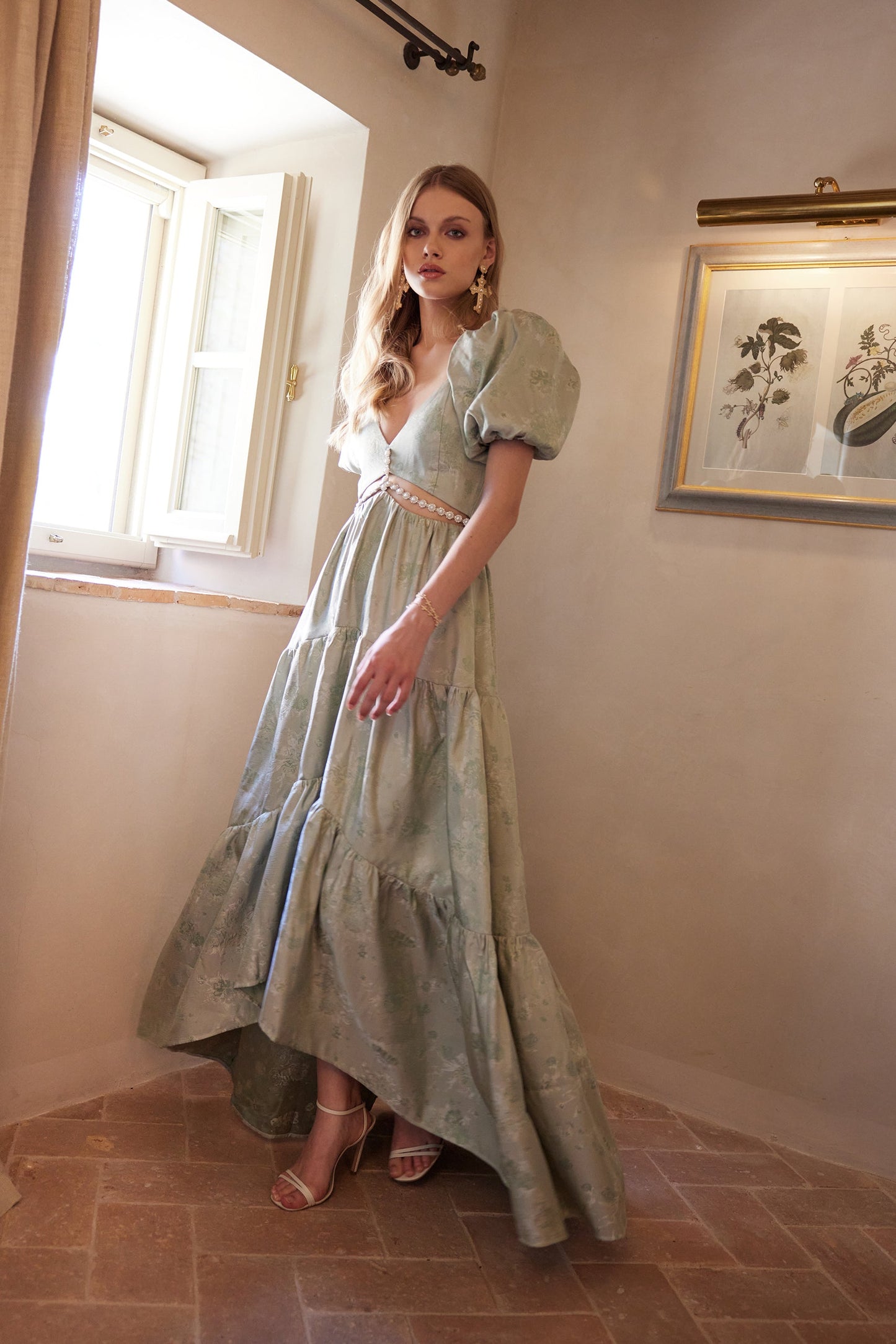 The Emma Dress in Sage Windsor Brocade