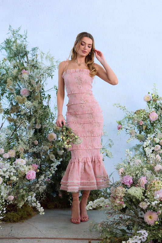 The Geranium Dress in Light Pink Tapestry Rose