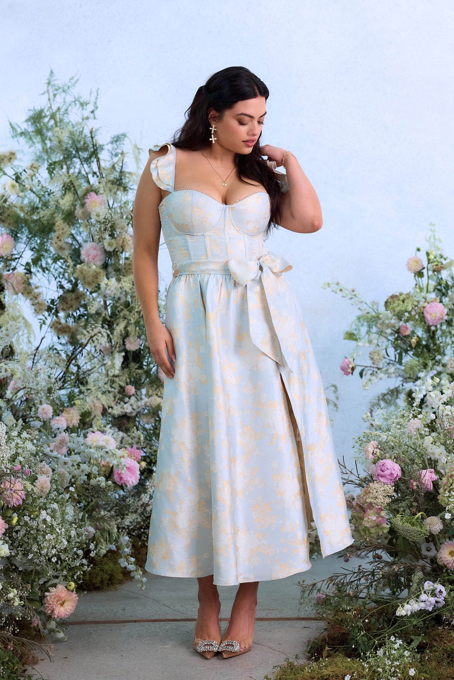 The Vera Dress in Sky Windsor Brocade