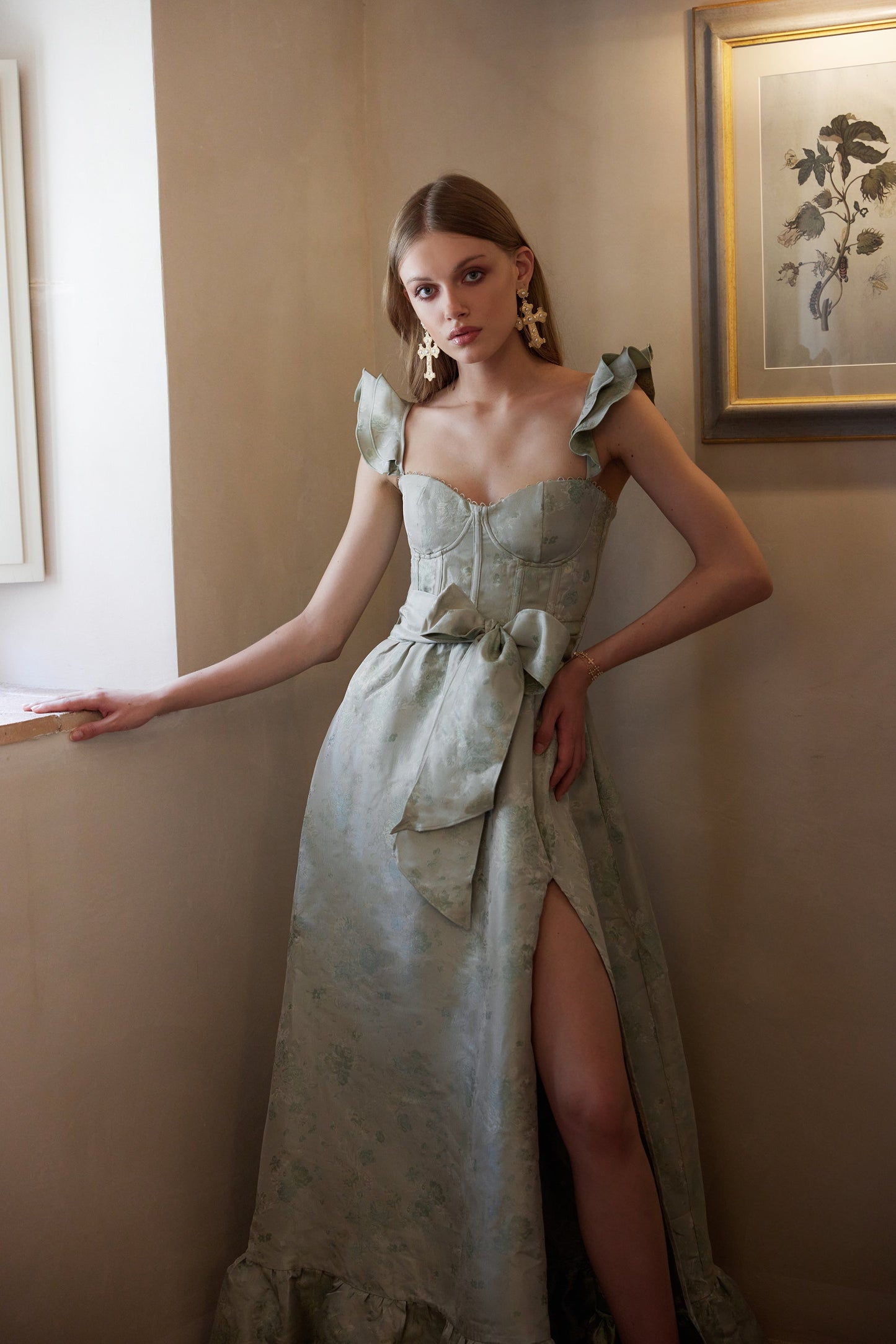 The Veronica Dress in Sage Windsor Brocade