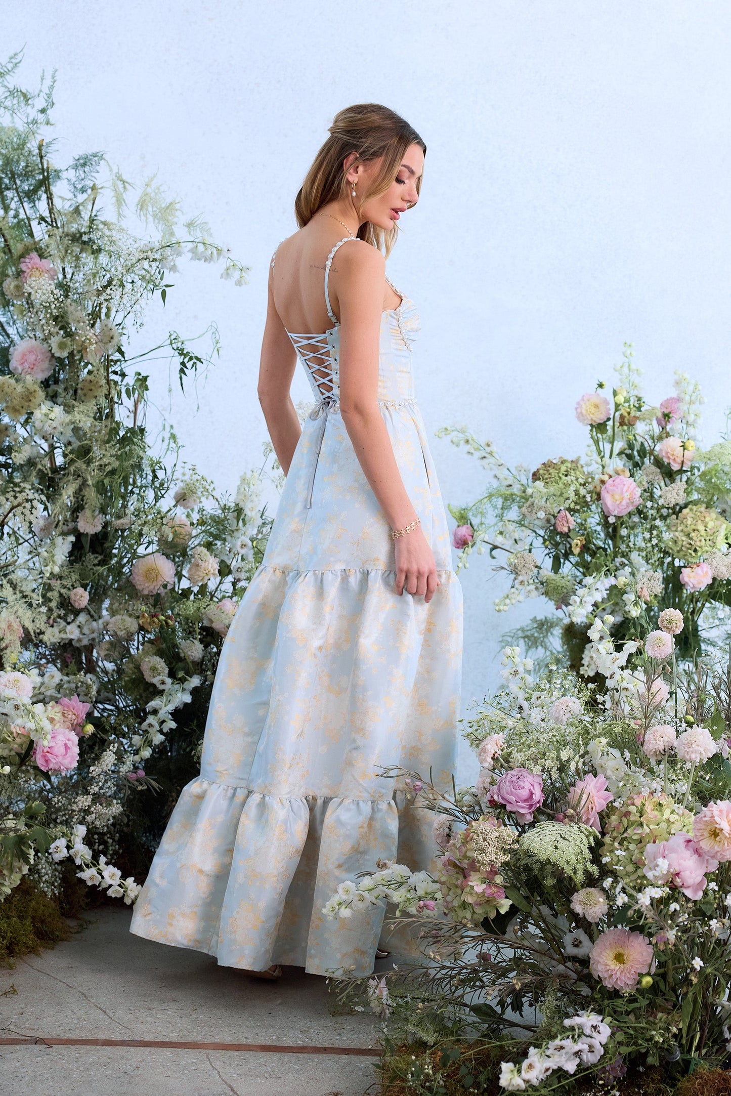 The Lucetta Dress in Sky Windsor Brocade