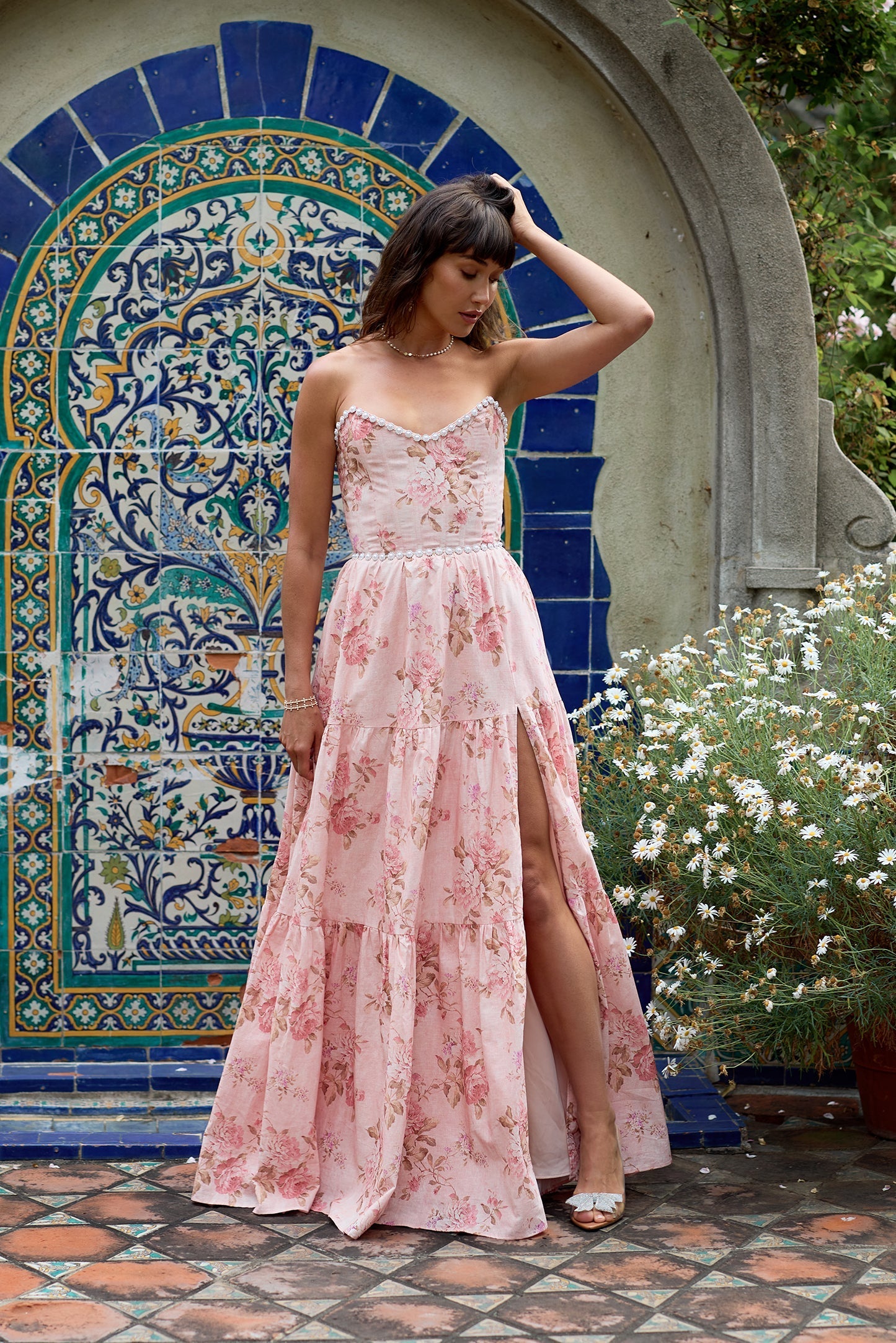 The Vivian Dress in Peach Tapestry