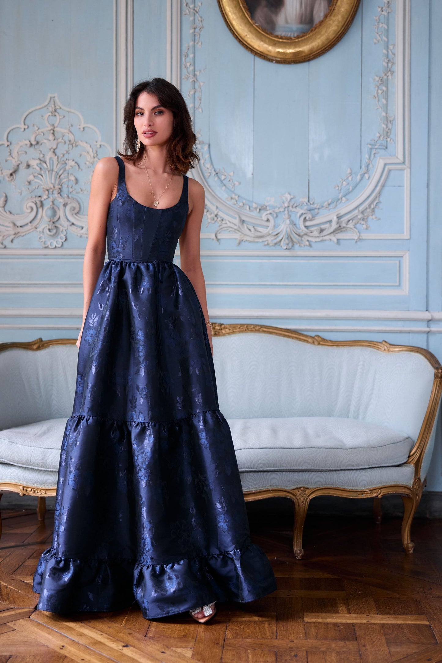 The Avery Dress in Navy Baroque Floral