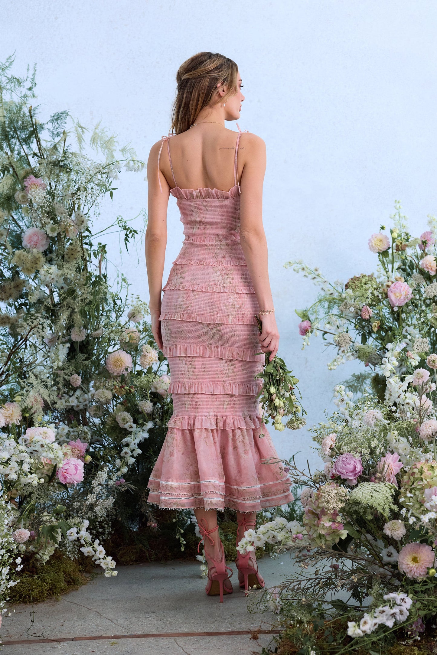 The Geranium Dress in Light Pink Tapestry Rose