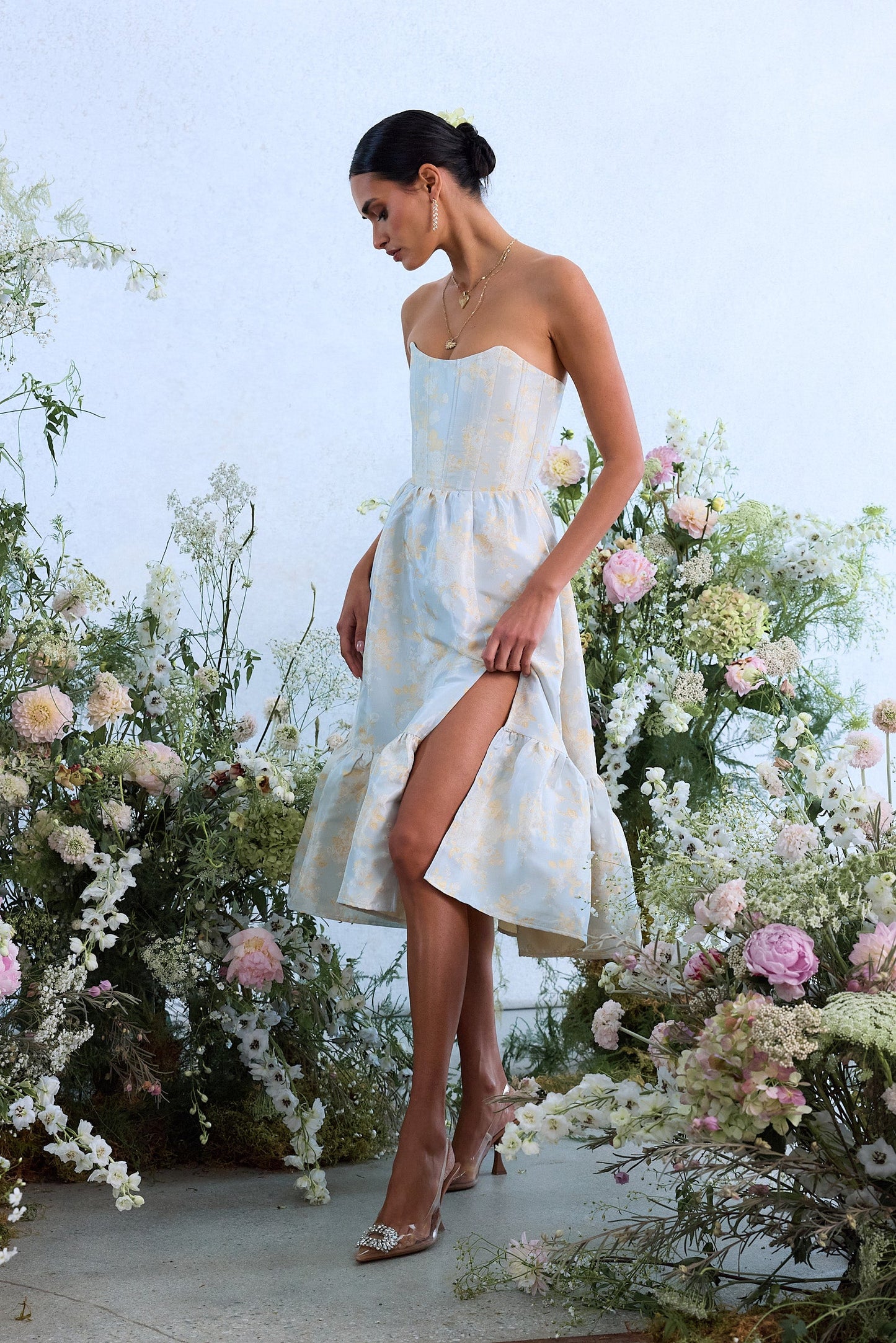 The Virginia Dress in Sky Windsor Brocade