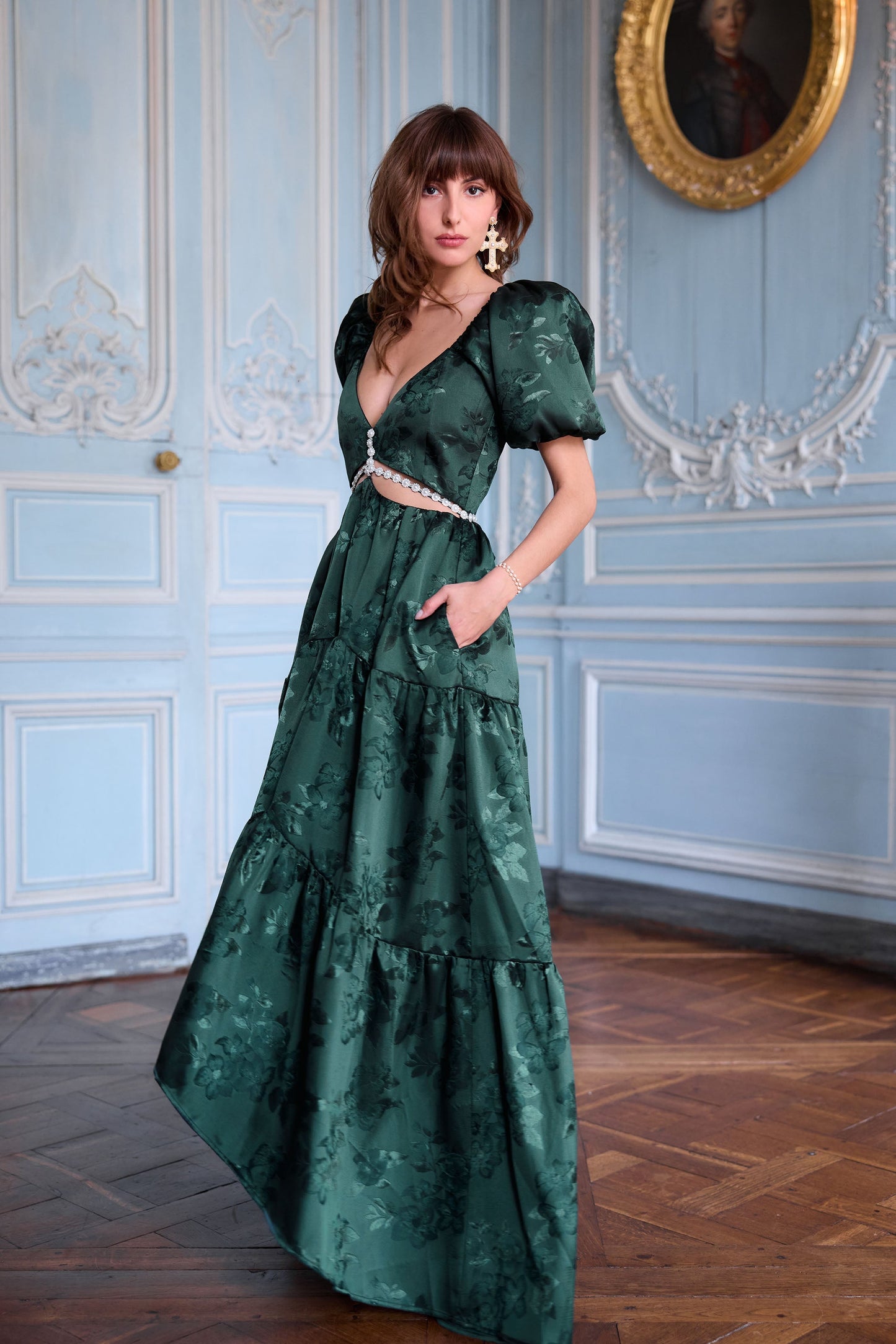 The Emma Dress in Emerald Baroque Floral