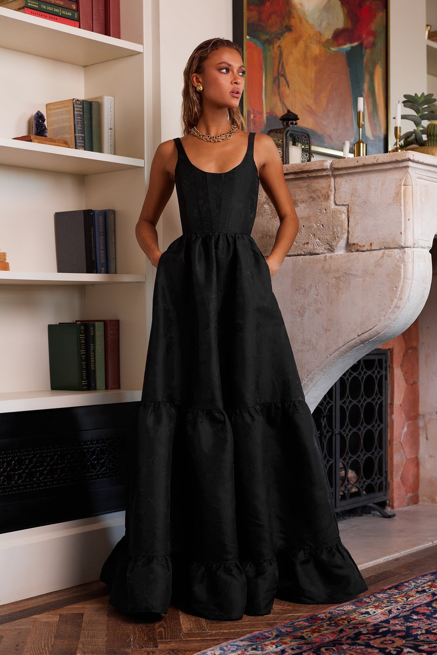 The Avery Dress in Black Windsor Brocade