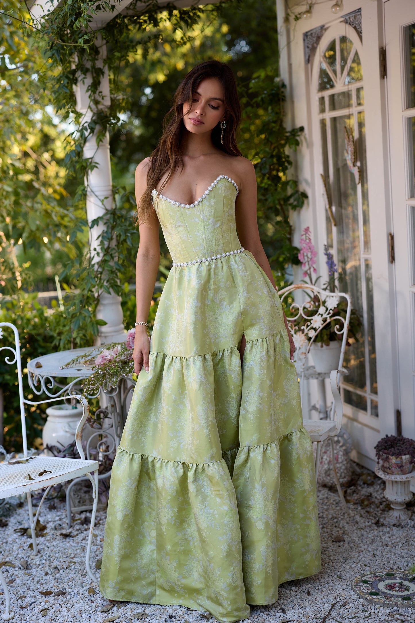 The Vivian Dress in Chartreuse Windsor Brocade