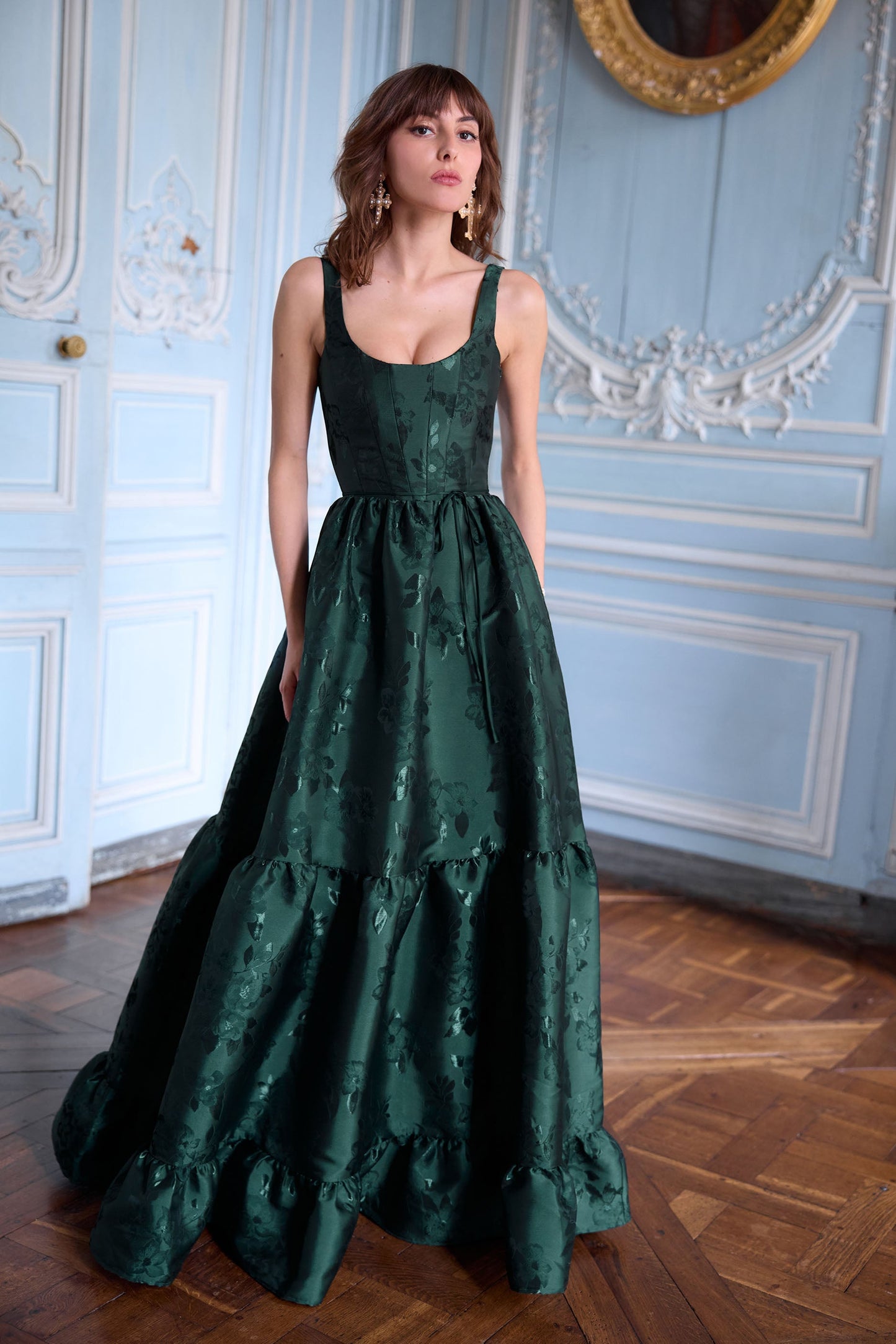 The Avery Dress in Emerald Baroque Floral