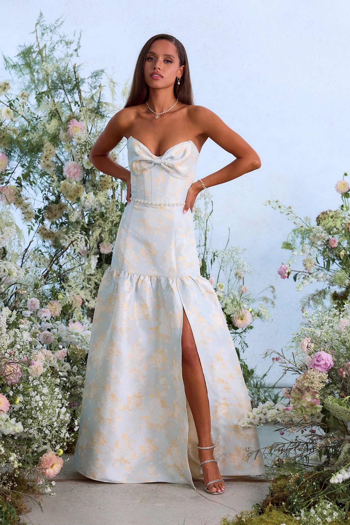 The Beatrice Dress in Sky Windsor Brocade