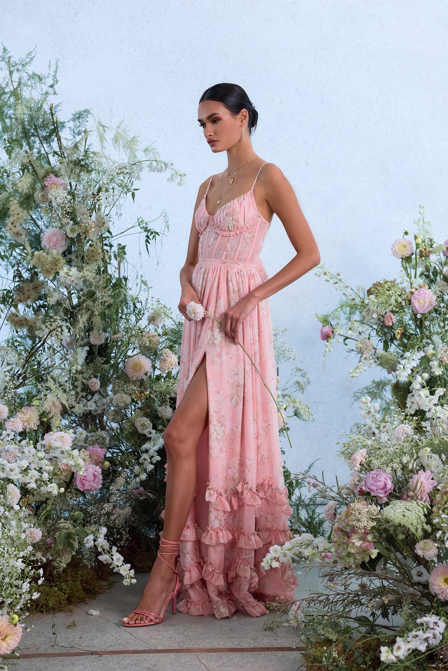 The Carmen Dress in Light Pink Tapestry Rose