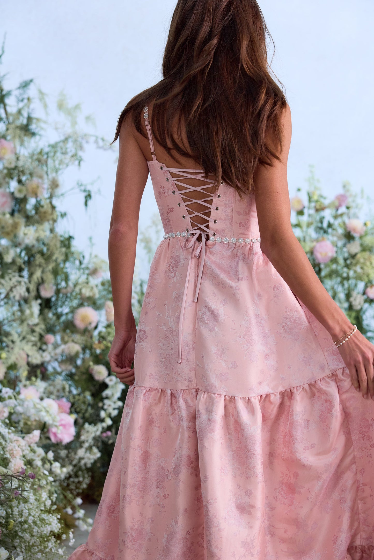 The Lucetta Dress in Light Pink Windsor Brocade