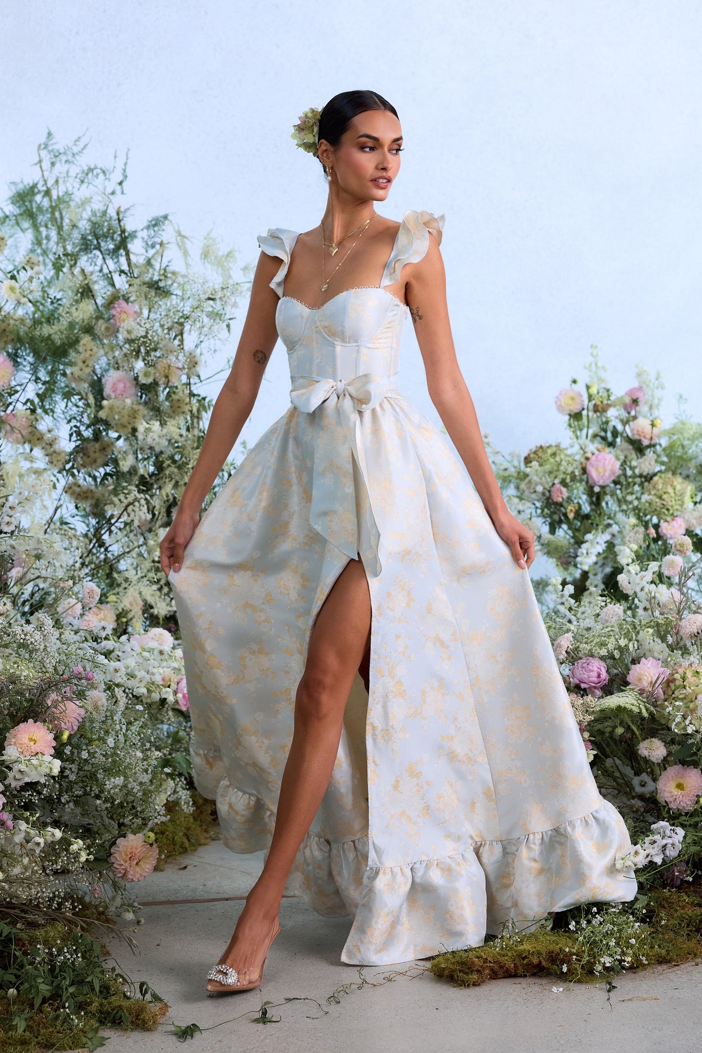 The Veronica Dress in Sky Windsor Brocade