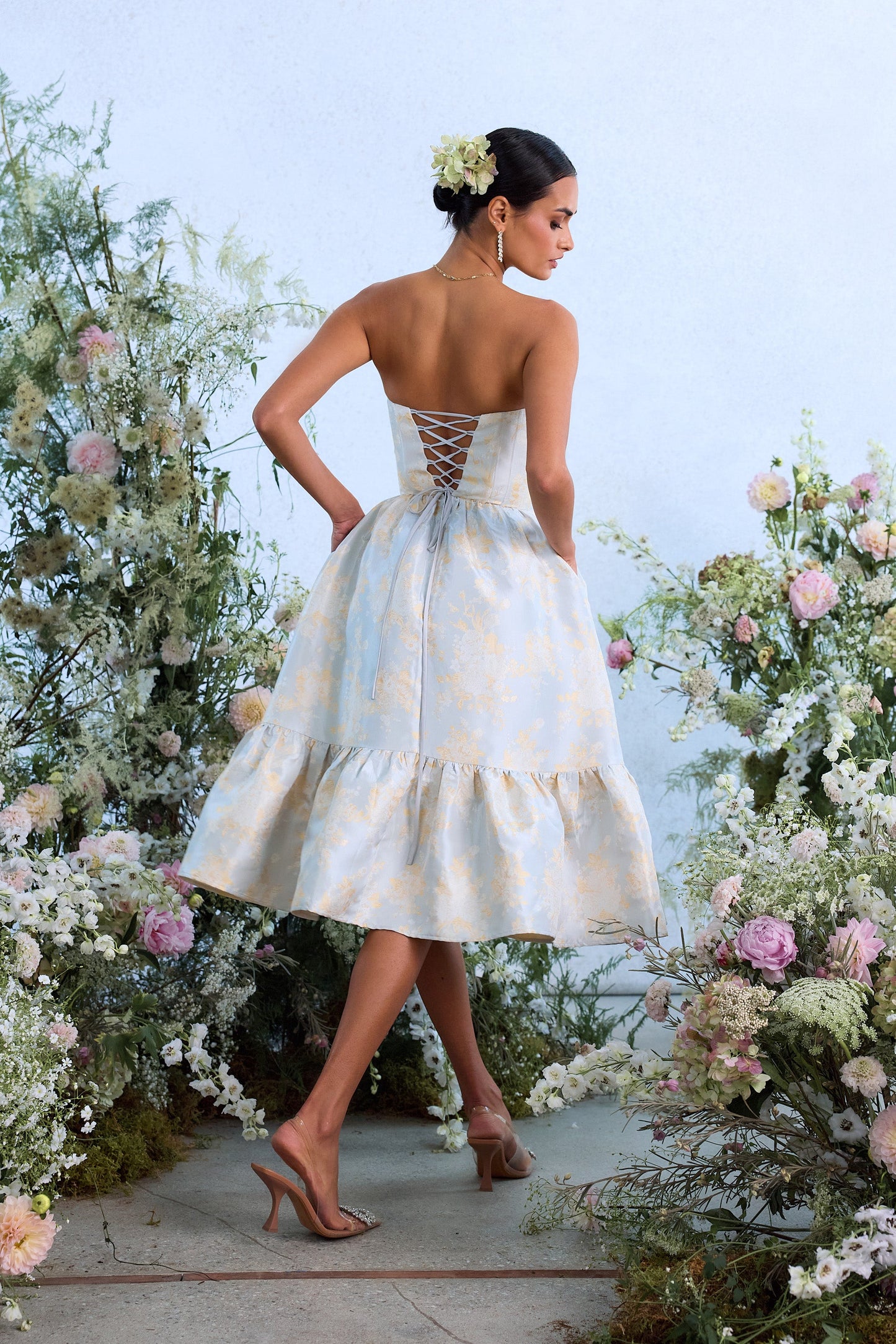 The Virginia Dress in Sky Windsor Brocade