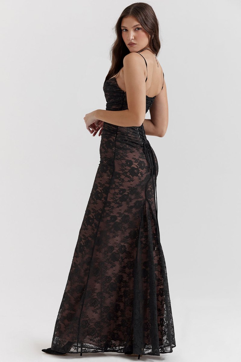 Seliora - Shoulder-On Floral Lace Maxi Dress