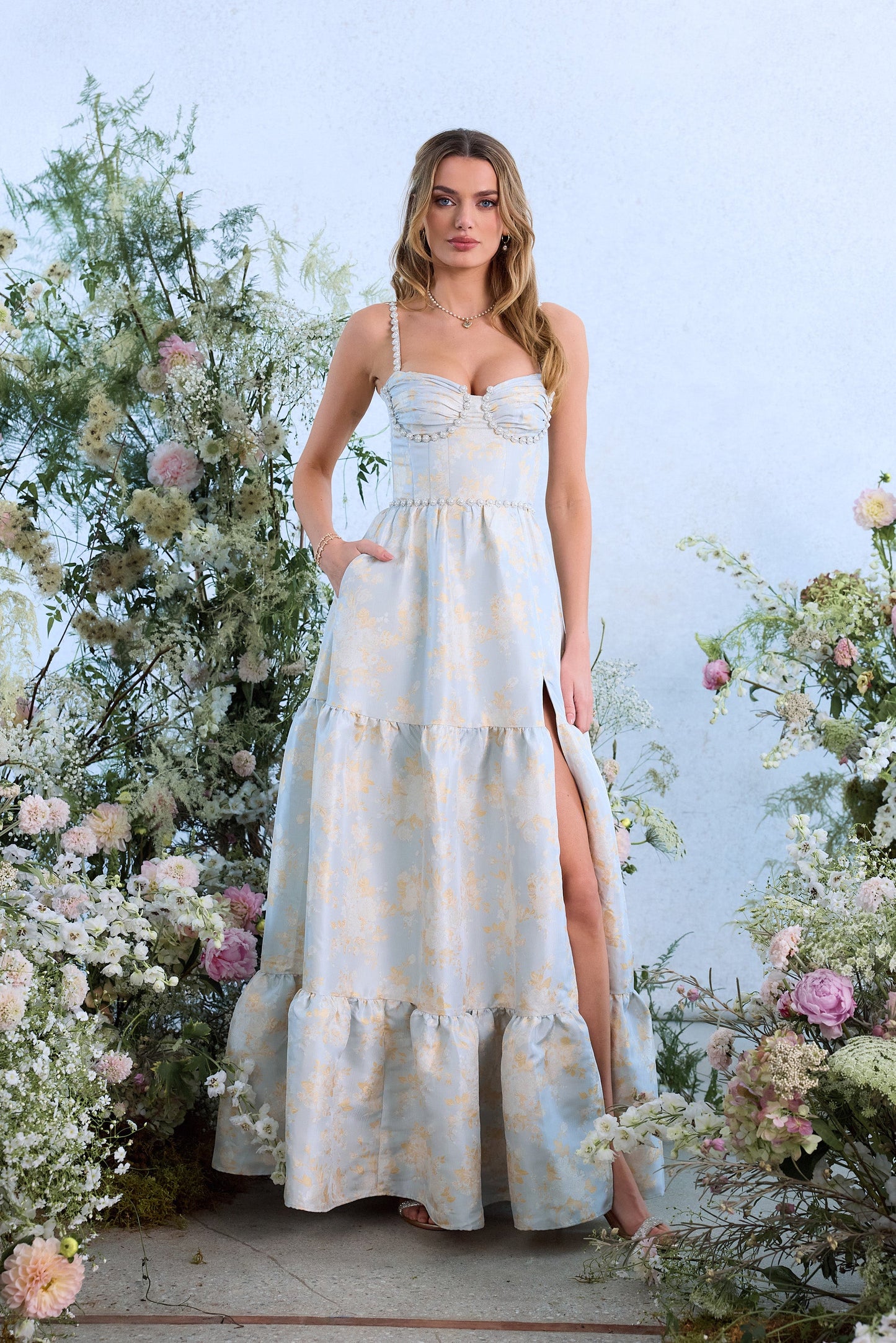 The Lucetta Dress in Sky Windsor Brocade