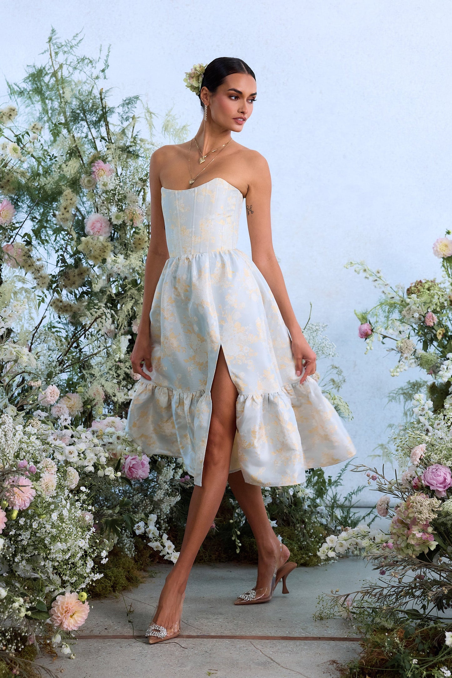 The Virginia Dress in Sky Windsor Brocade