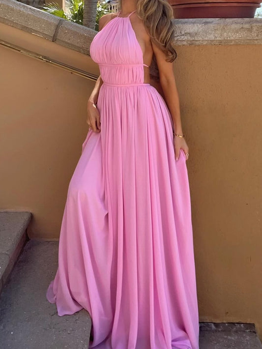 Sexy Sling Backless Pleated Dress