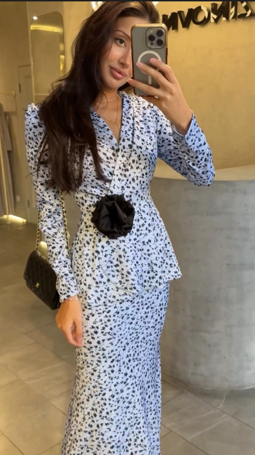 Sexy Long Sleeve Slim-Fit Lady Floral Dress