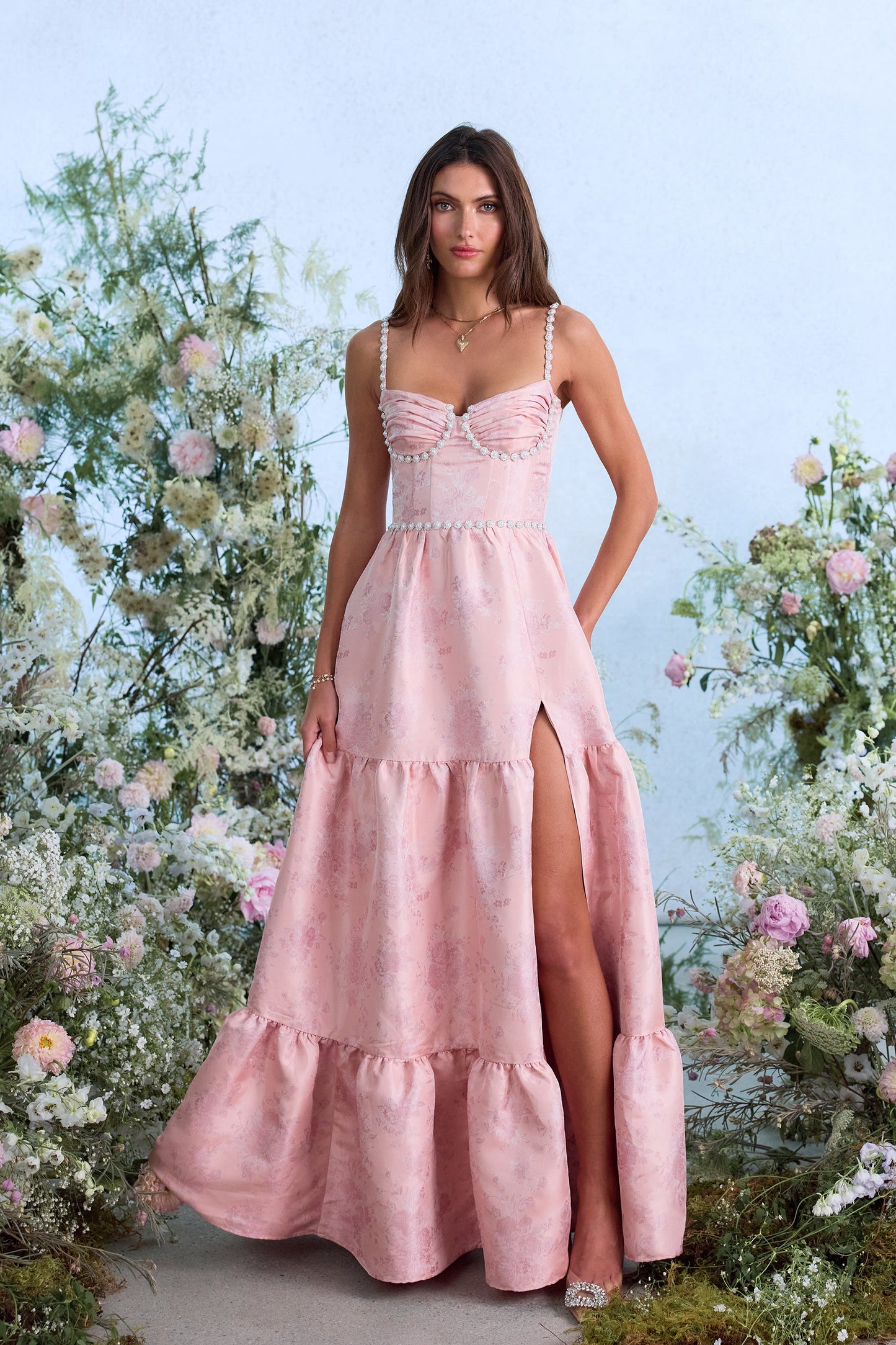 The Lucetta Dress in Light Pink Windsor Brocade