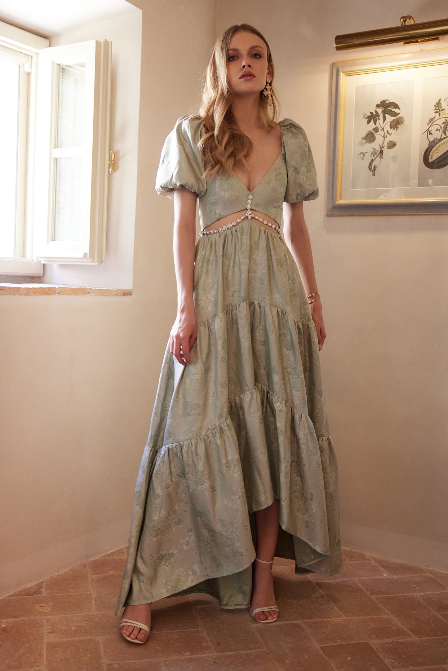 The Emma Dress in Sage Windsor Brocade