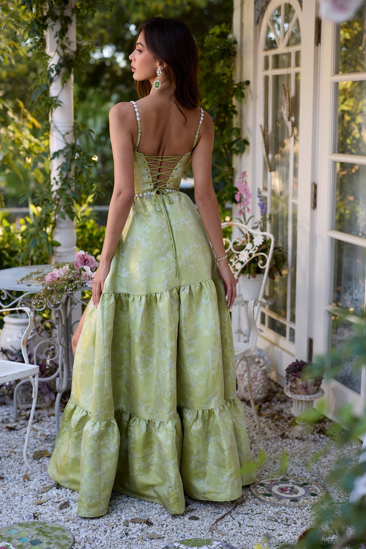 The Lucetta Dress in Chartreuse Windsor Brocade