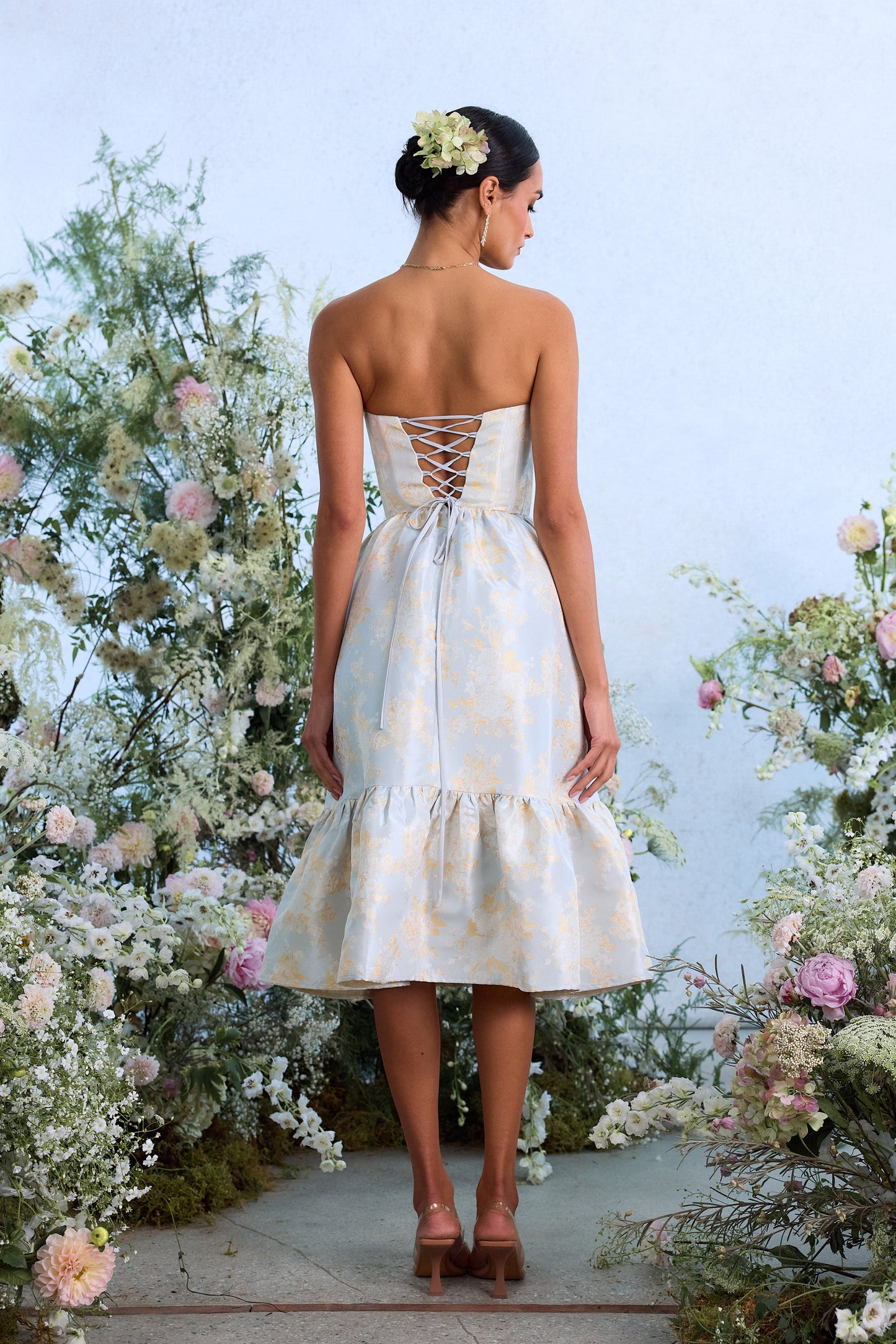 The Virginia Dress in Sky Windsor Brocade