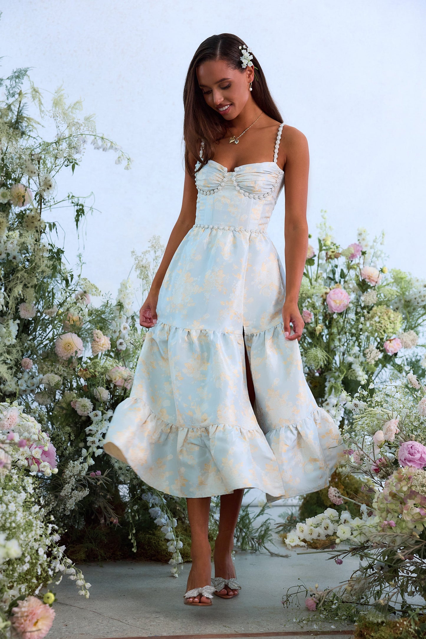 The Lorenza Dress in Sky Windsor Brocade