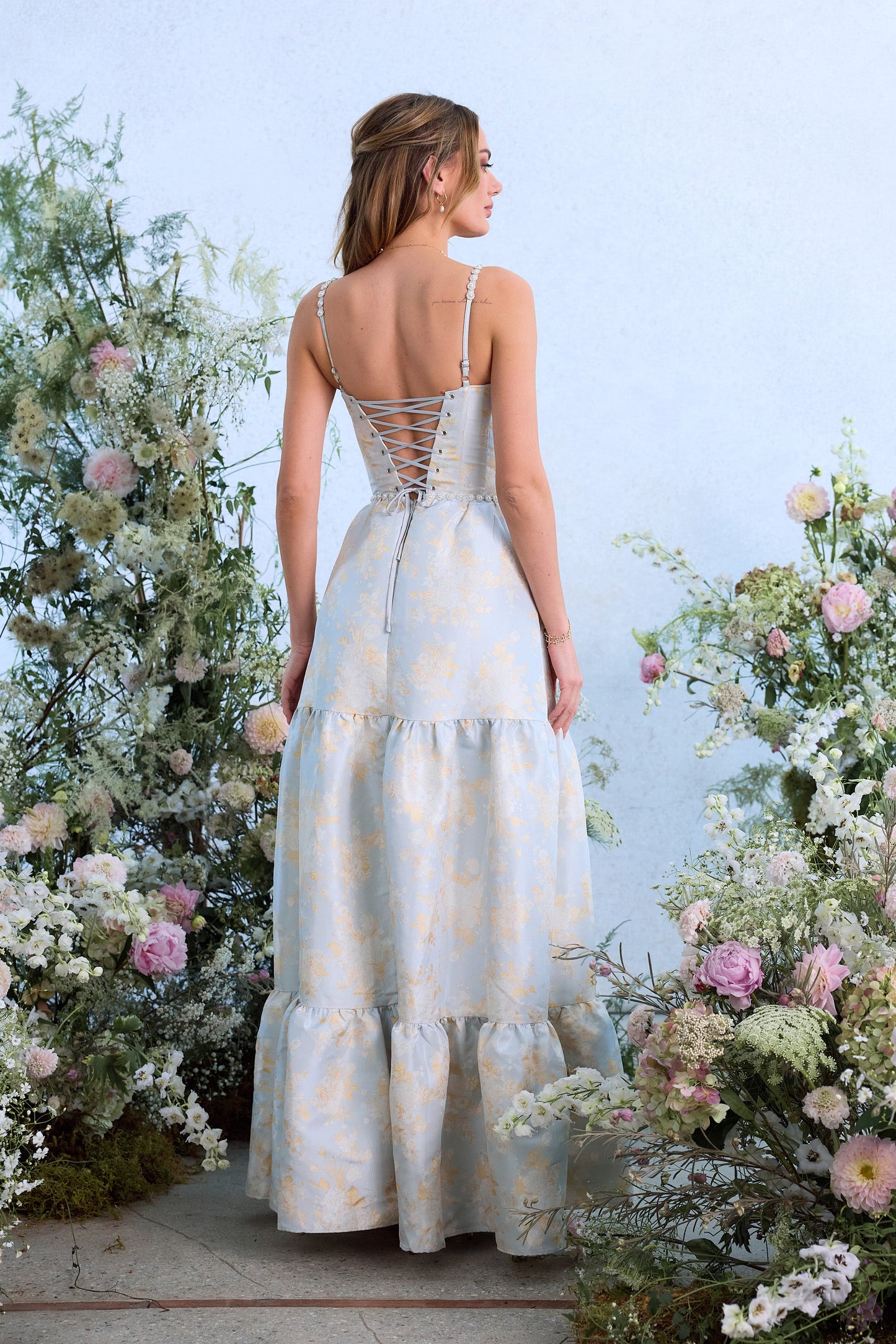 The Lucetta Dress in Sky Windsor Brocade