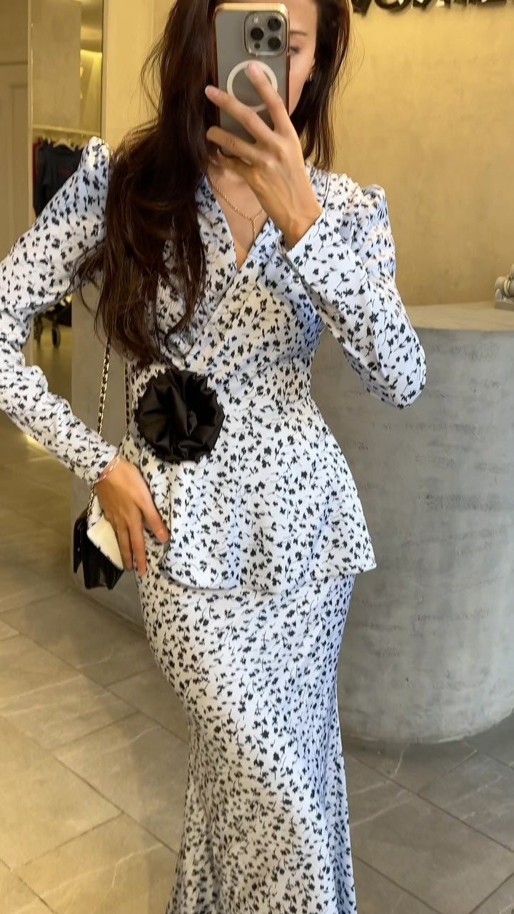 Sexy Long Sleeve Slim-Fit Lady Floral Dress