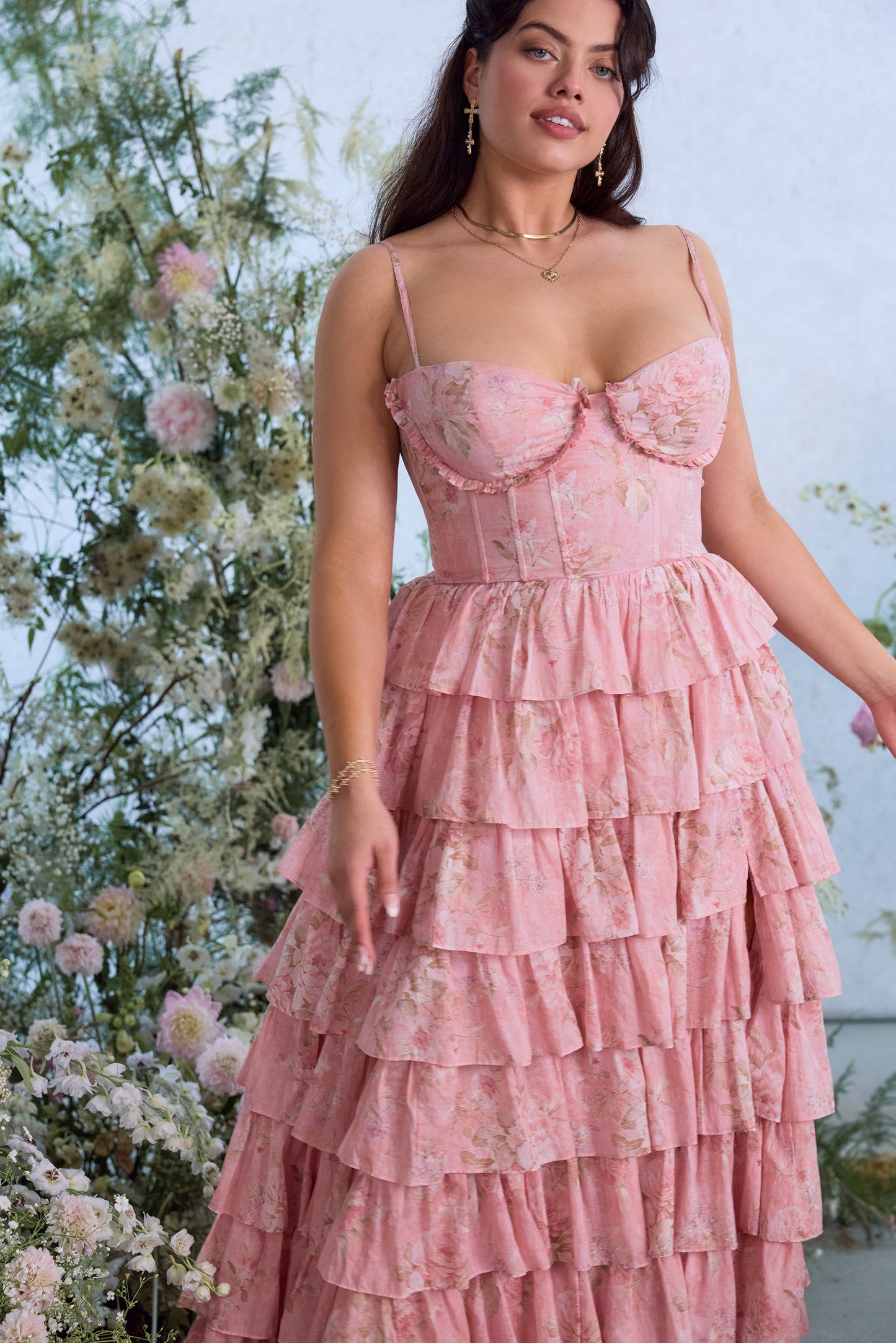 The Josephine Dress in Light Pink Tapestry Rose