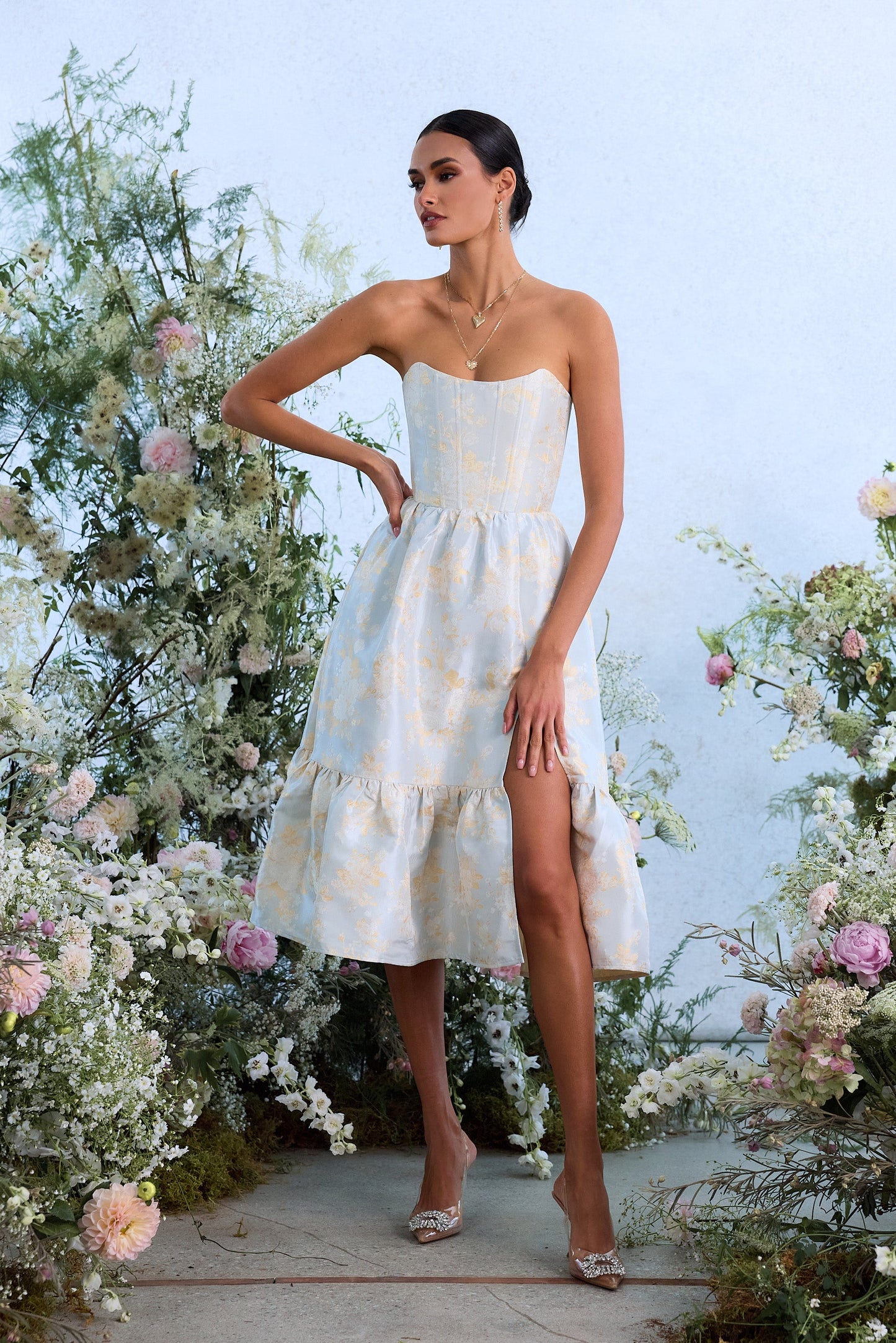 The Virginia Dress in Sky Windsor Brocade