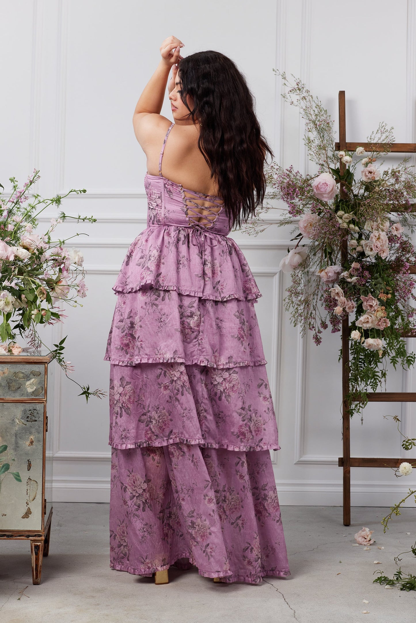 The Caterina Dress in Lilac Tapestry Rose