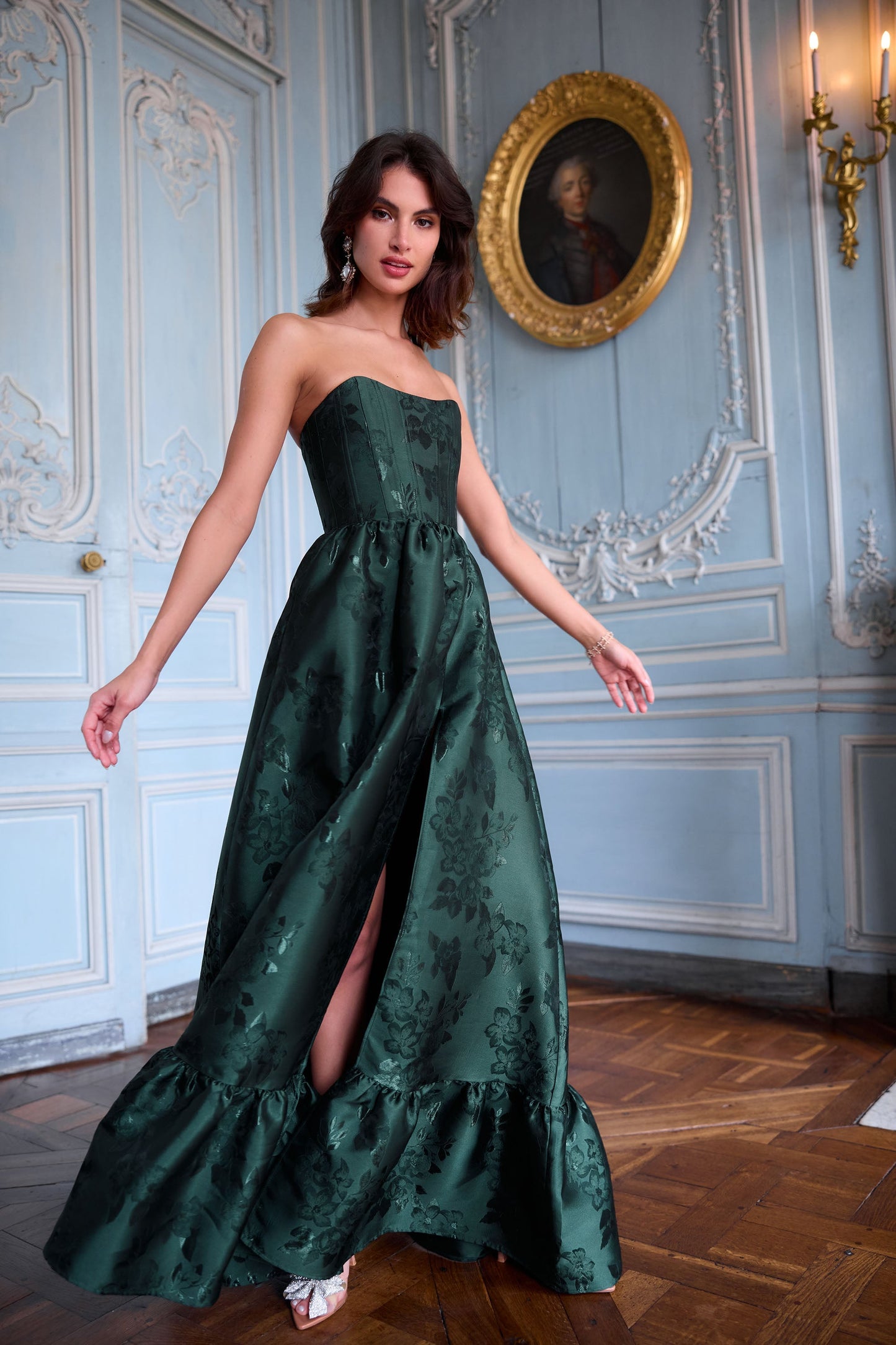 The Charlotte Dress in Emerald Baroque Floral